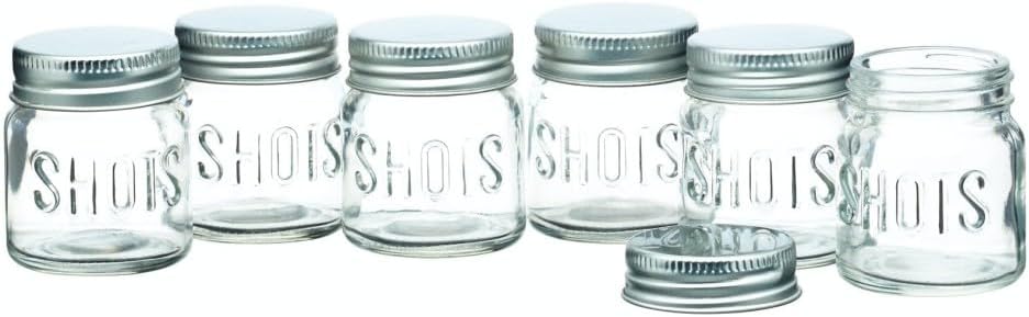 Detalle de BarCraft Jar Shot Glasses with Lids, 60 ml Glass Set of Six