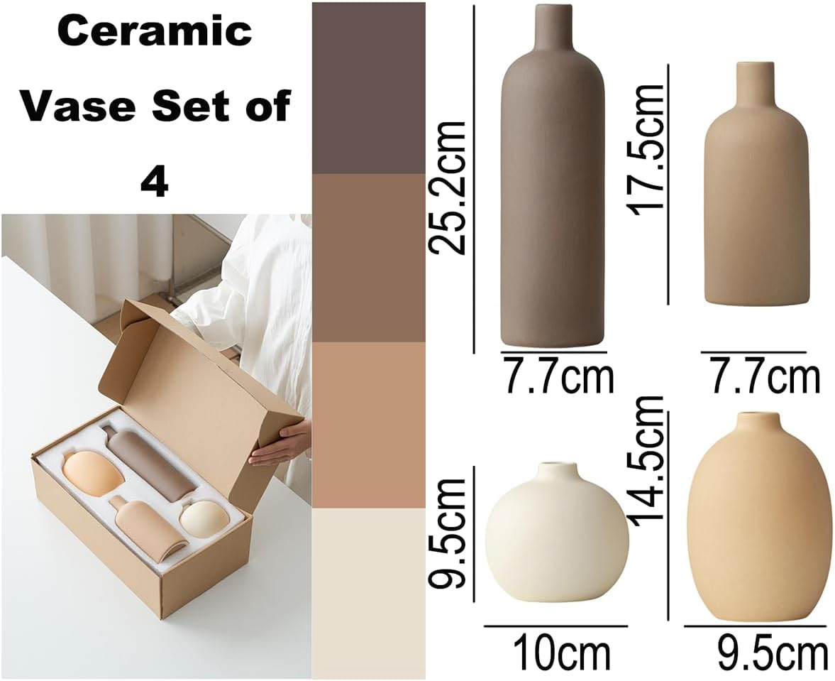 Detalle 2 de Lot 4 vases céramique Morandi 9,5‑25 cm
