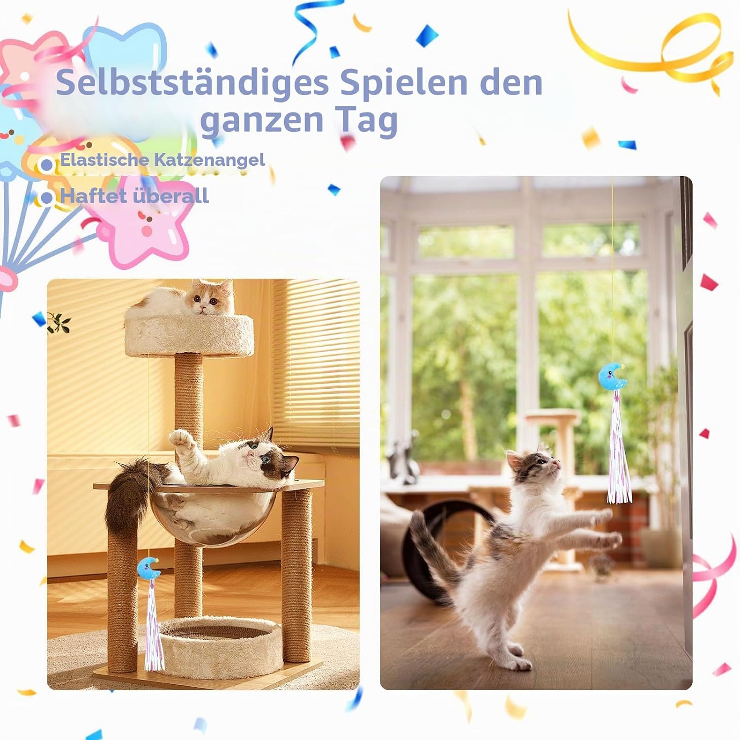 Detalle de Katzen Geburtstag Outfit Set für Haustierparty: Bandana, Hut mit Zahlen 0–9, Plüsch-Torte & hängendes Katzenspielzeug (Blau)