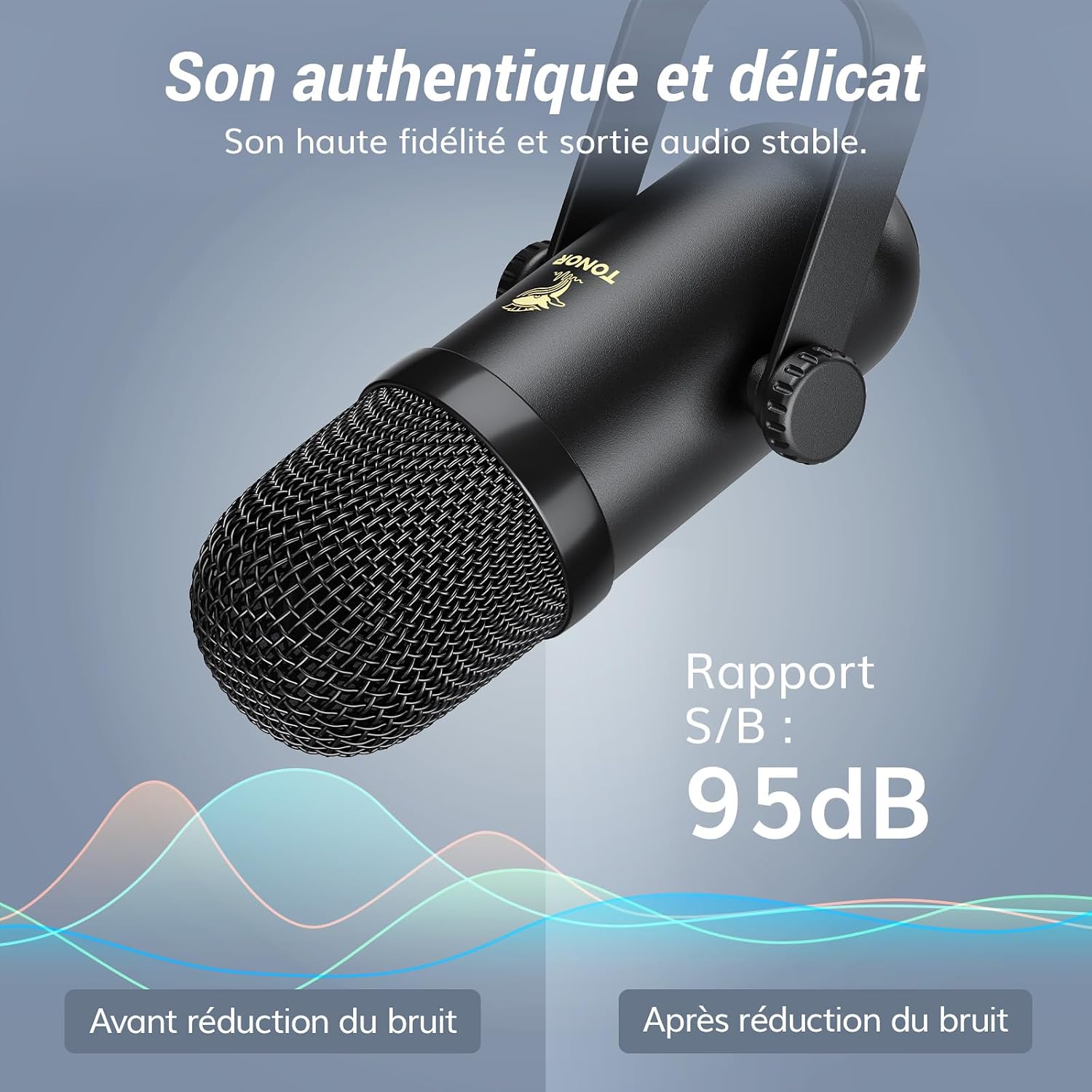 Detalle de TONOR POD 1 podcastset met XLR-microfoon, audiomixer en microfoonarm