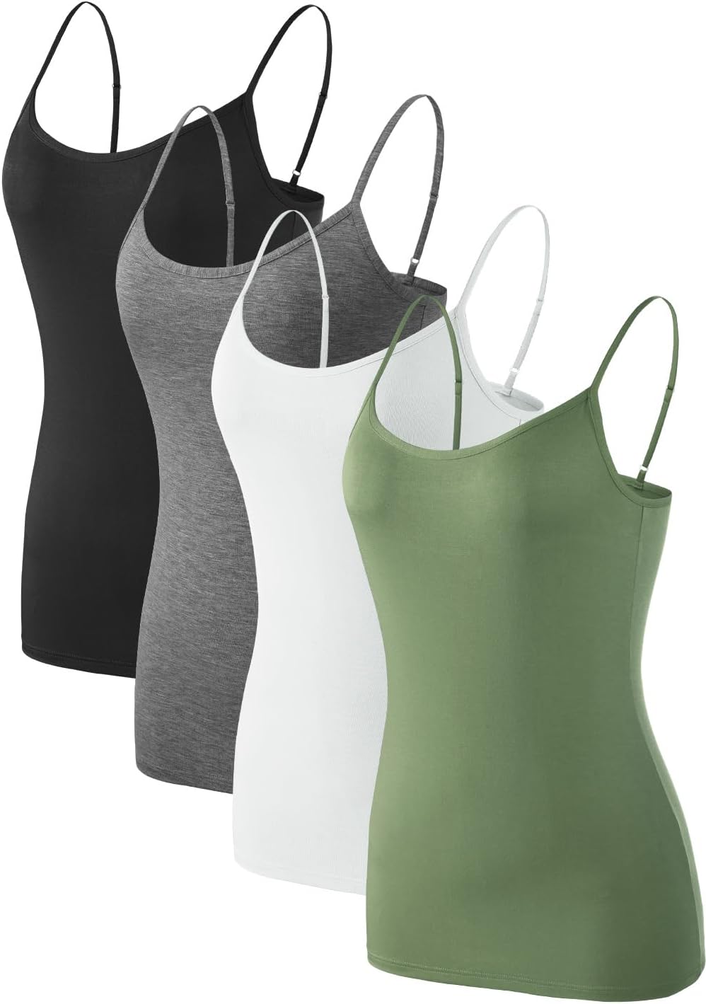 Detalle de Komfokore Damen Unterhemden mit verstellbaren Spaghettiträgern – Basic Tank Top im 4er Pack, modal-elastan