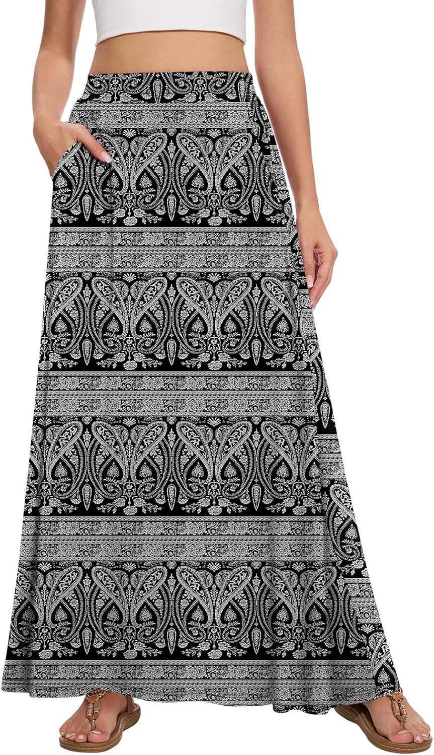 Detalle 2 de Leafsay Women's Maxi A-line Skirt with Pockets (Elastic Waist)