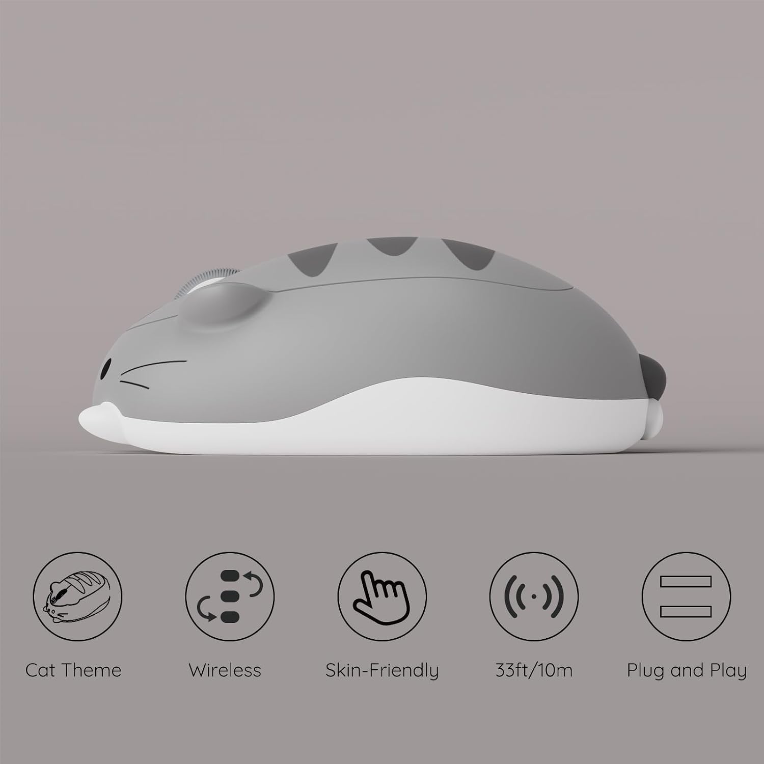 Detalle de Akko Cute Wireless Mouse Cat Theme with 3200 DPI – Tri-Mode, Silent Click, Grey Mimo