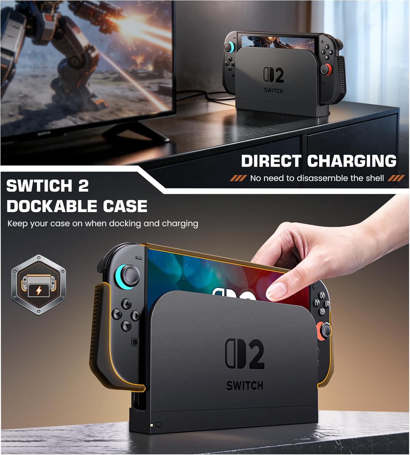 Detalle de Dockable Case for Nintendo Switch 2 — Ergonomic Grip with Pop-up Joy-Con Release