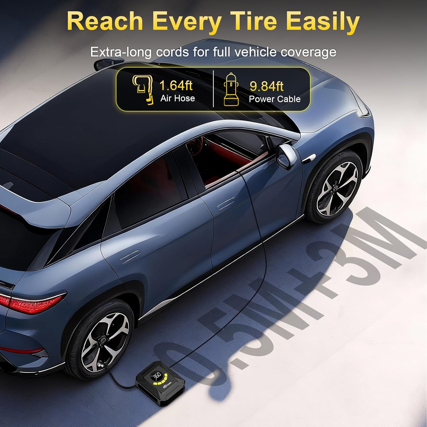 Thumbnail 5 de toptrek 12V Car Tyre Inflator (150 PSI) with Digital LCD, Preset Modes & Auto ShutOff