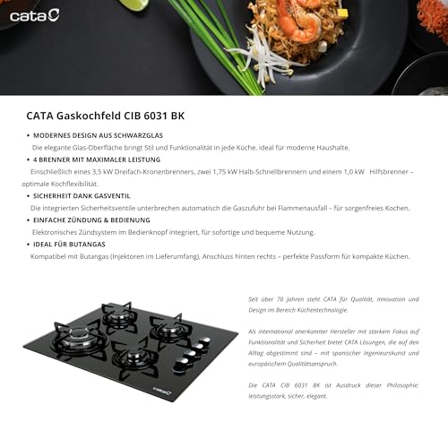 Thumbnail 8 de Cata CIB 6031 BK | Cocina de gas butano de 59 cm con 4 quemadores y acabado en cristal negro