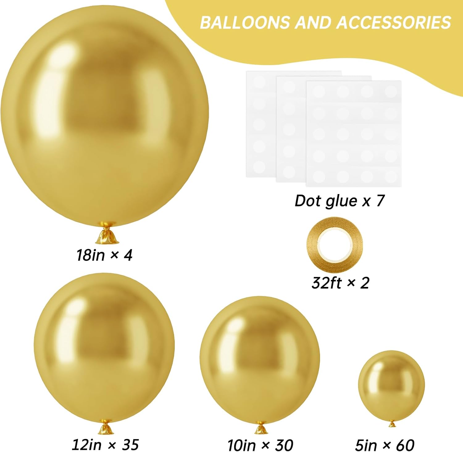 Detalle 2 de RUBFAC 129 Gold Latex Balloons 18โ5 in ๐