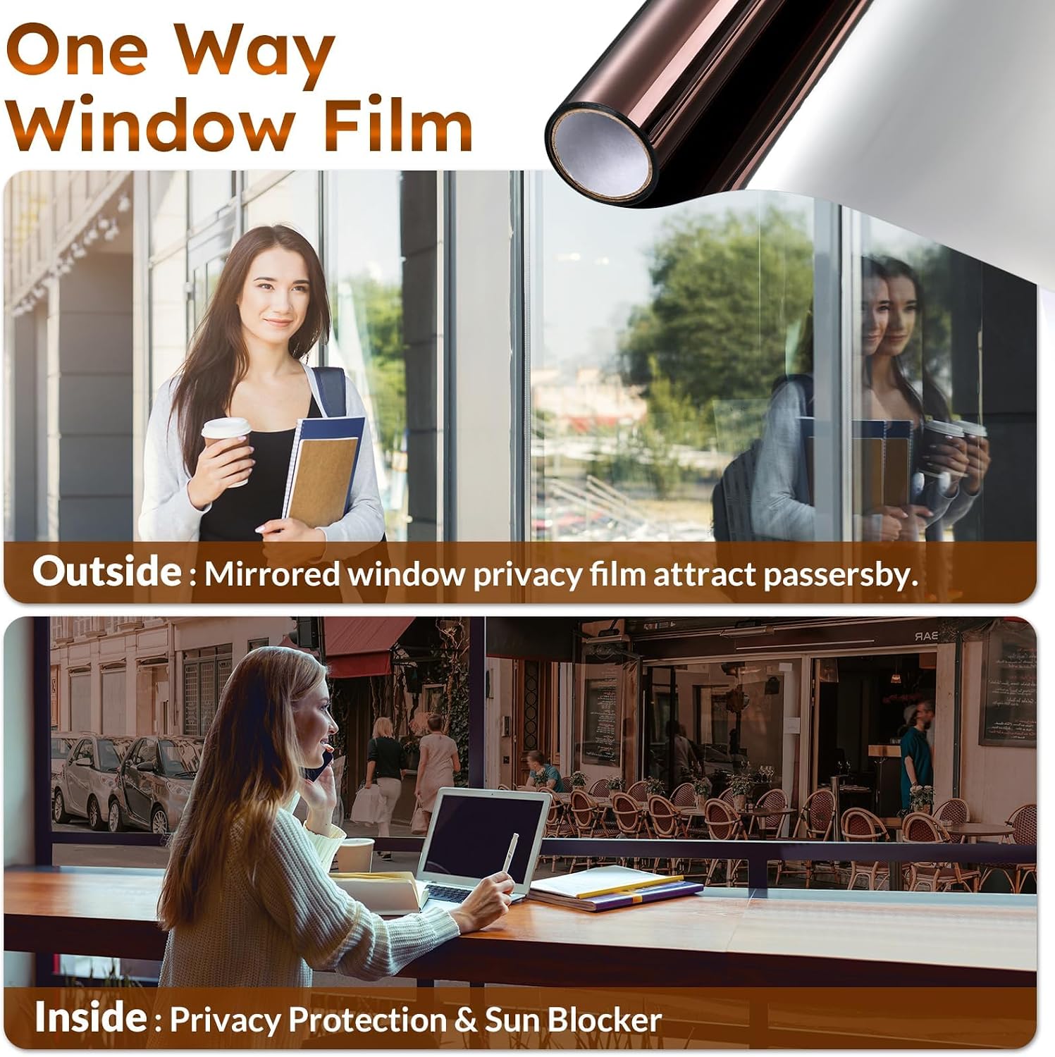 Detalle de rabbitgoo Heat Reflective Window Film Privacy, Brown Silver (90x200cm)
