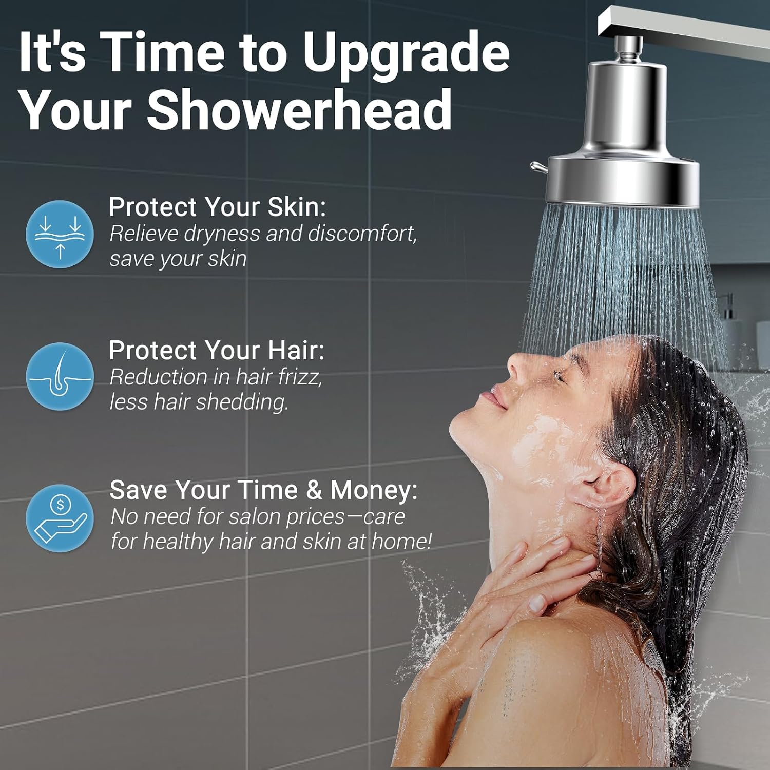 Detalle de High Pressure Fixed Rainfall Shower Head with Filter, 6 Mode Settings