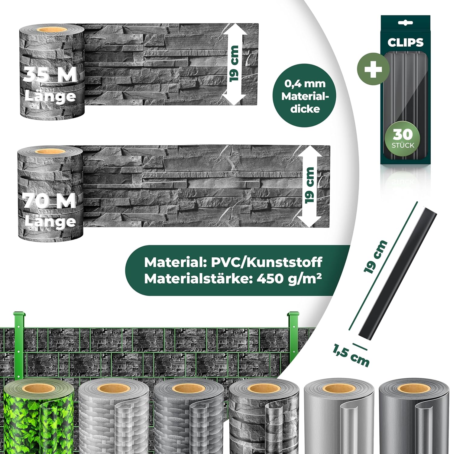 Thumbnail 6 de KESSER PVC Sichtschutzstreifen für Doppelstabmattenzaun – 19 cm x 35 m, Anthrazit
