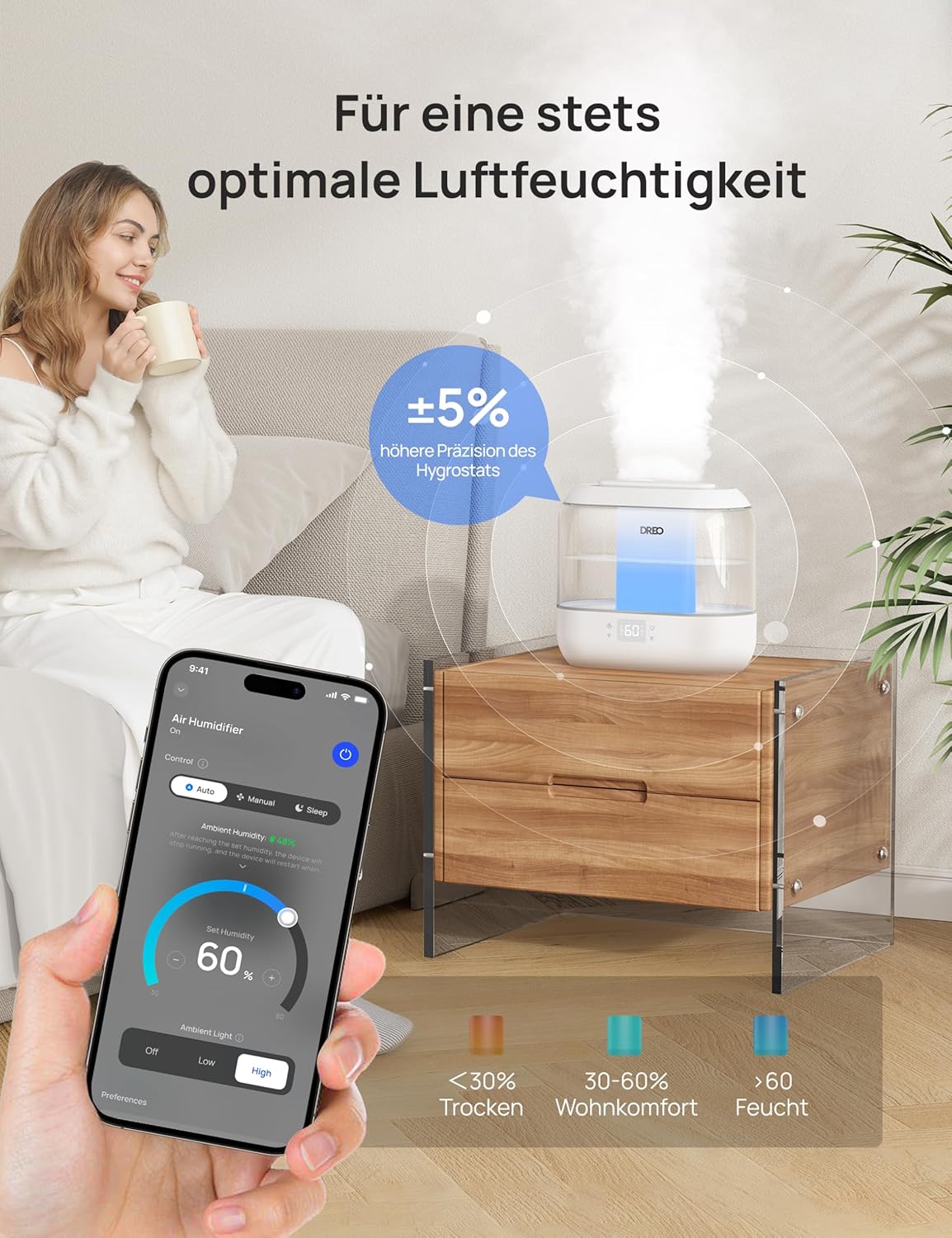 Detalle de Dreo Schlafzimmer Luftbefeuchter 4 l