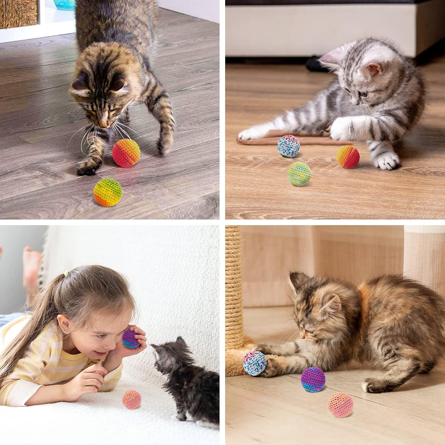 Detalle de Retro Shaw Cat Ball Toys 6 Pack, Crochet Wool Yarn Balls with Bells