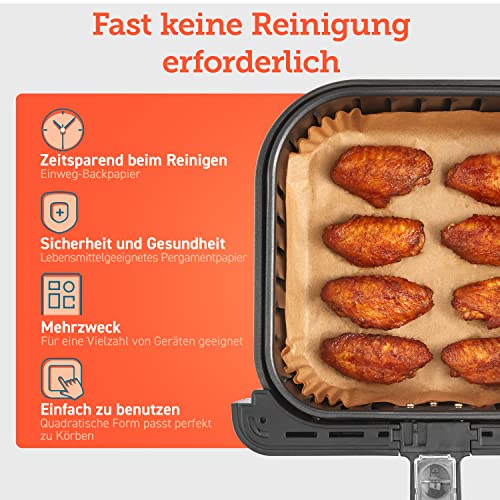 Detalle de Cosori Airfryer Backpapier ohne PFAS und BPA, 100 Stück – geeignet für 4–7,6 L Korbvolumen
