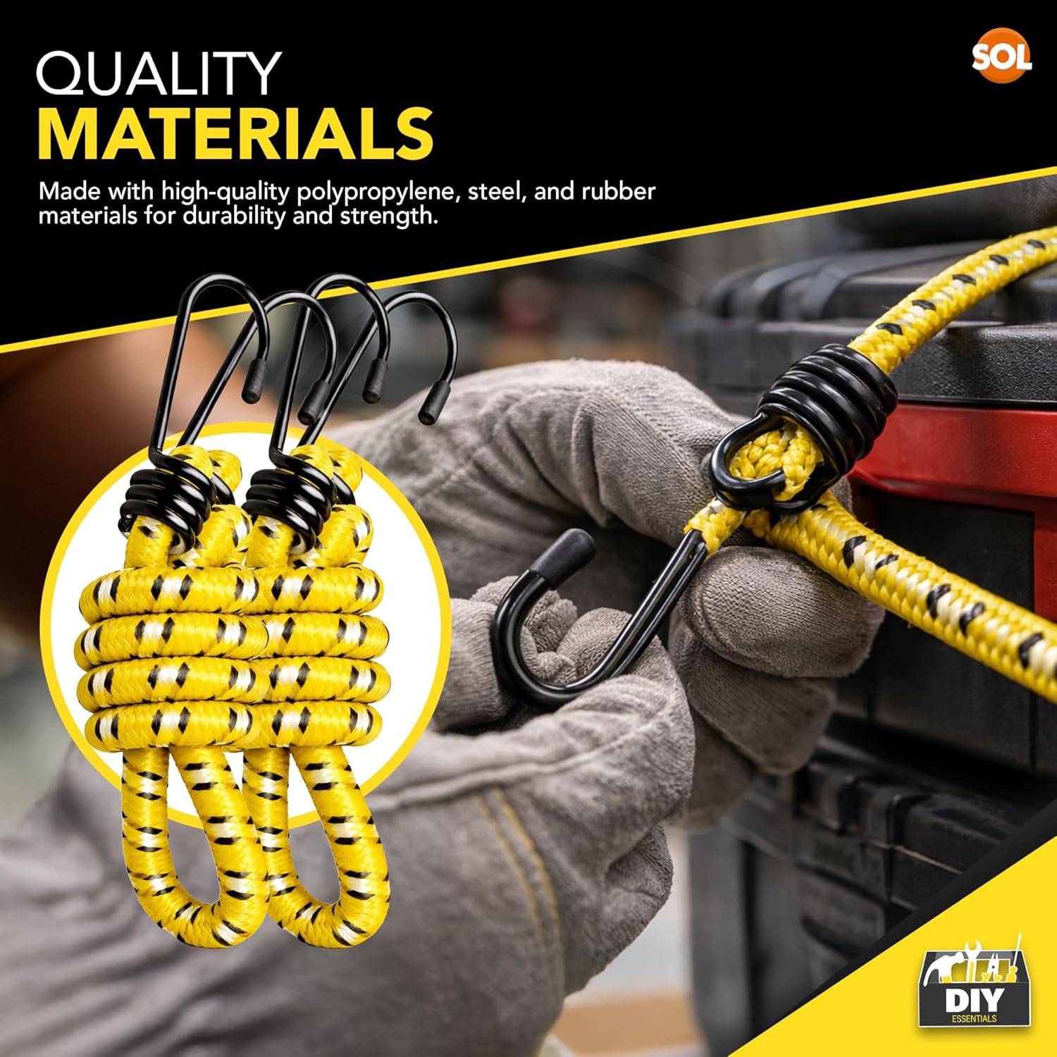 Detalle de SOL 10pk Heavy Duty Bungee Cords with Hooks (Assorted Lengths 40cm–100cm)