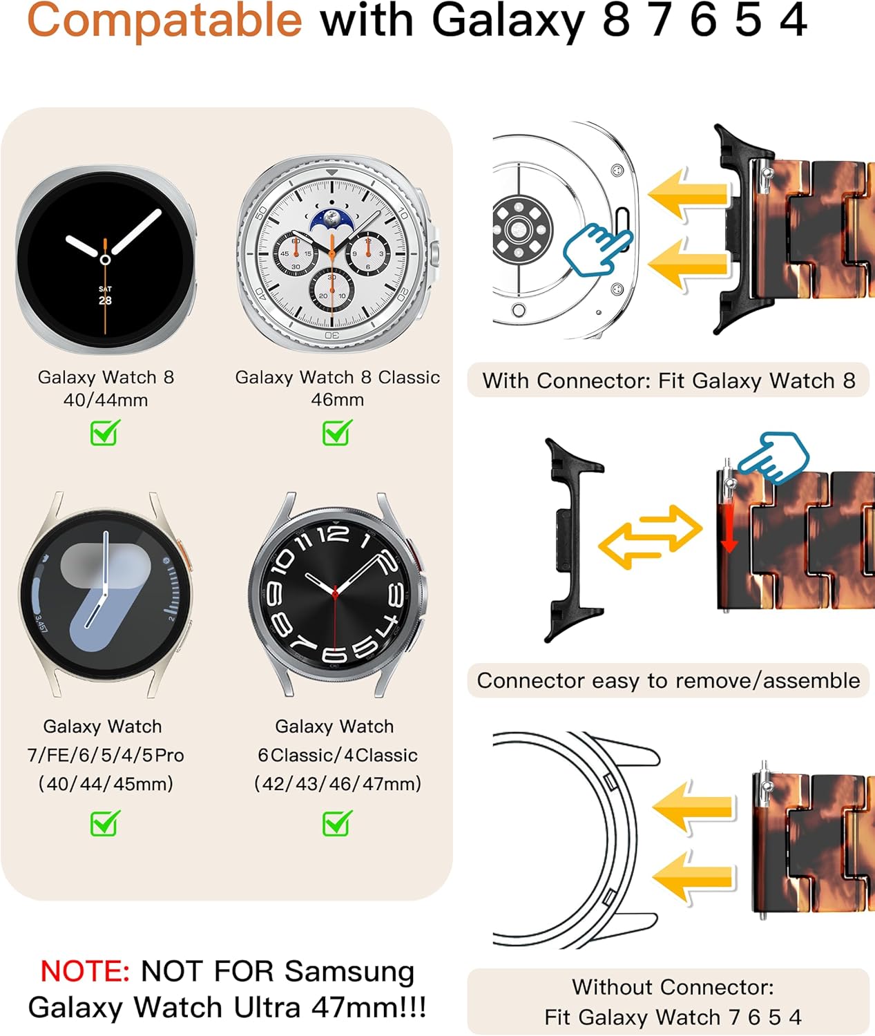 Detalle de G-ficu Resin Band for Samsung Galaxy Watch 8/7/6/5/4 (40mm–46mm) – lightweight waterproof strap