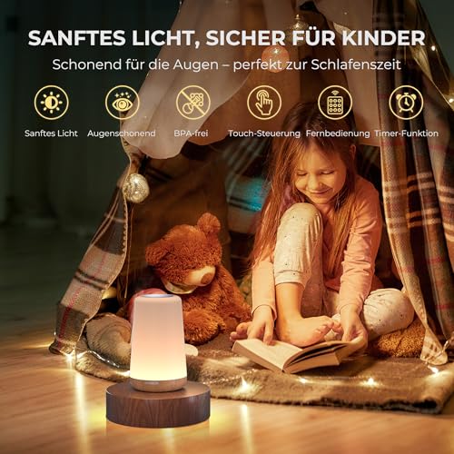 Detalle 2 de UPXNBOR LED Nachttischlampe – Touch- & Fernbedienung, 13 RGB-Farben, 4 Lichtmodi, 5-stufige Helligkeit, Timer, Akku 1800 mAh