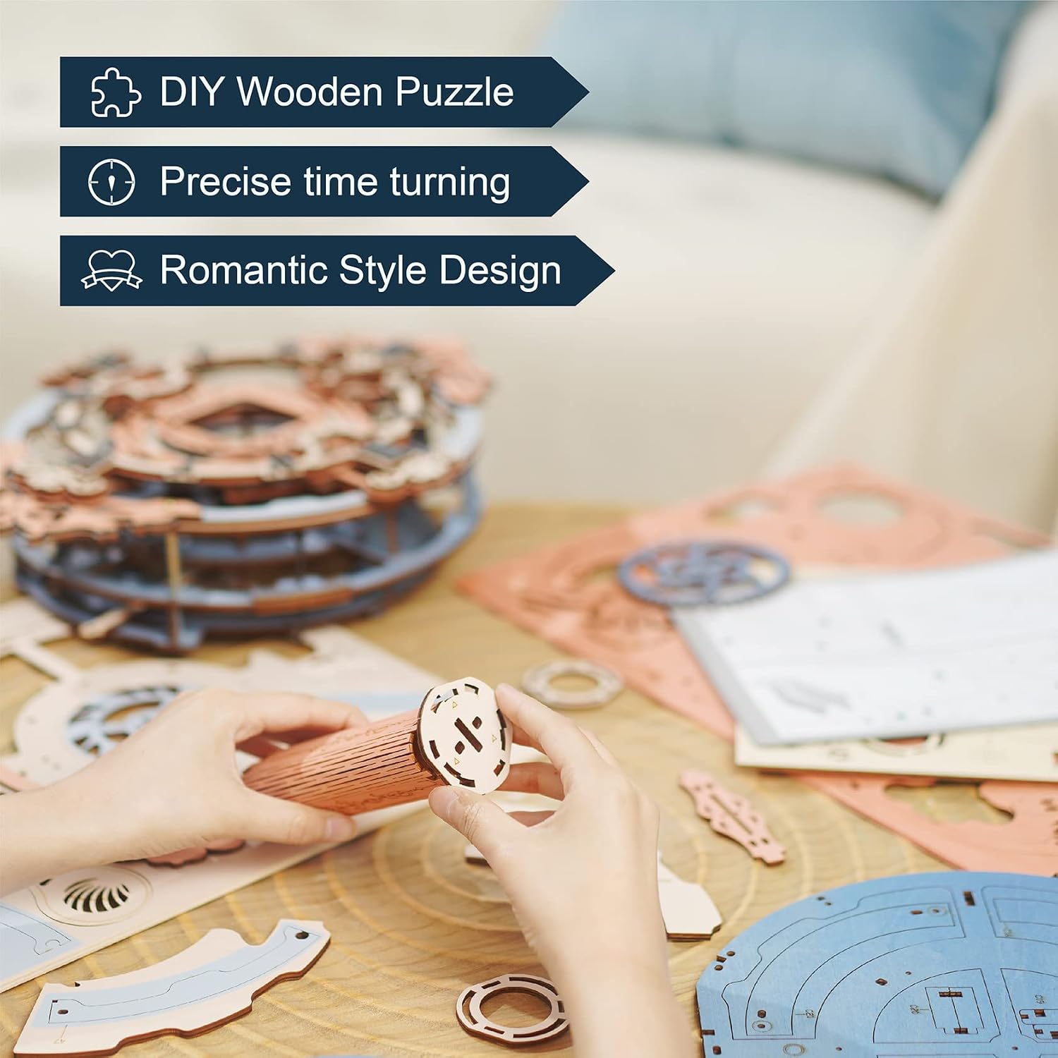 Detalle de ROKR Puzzle 3D in legno LC701: orologio a pendolo da parete da costruire