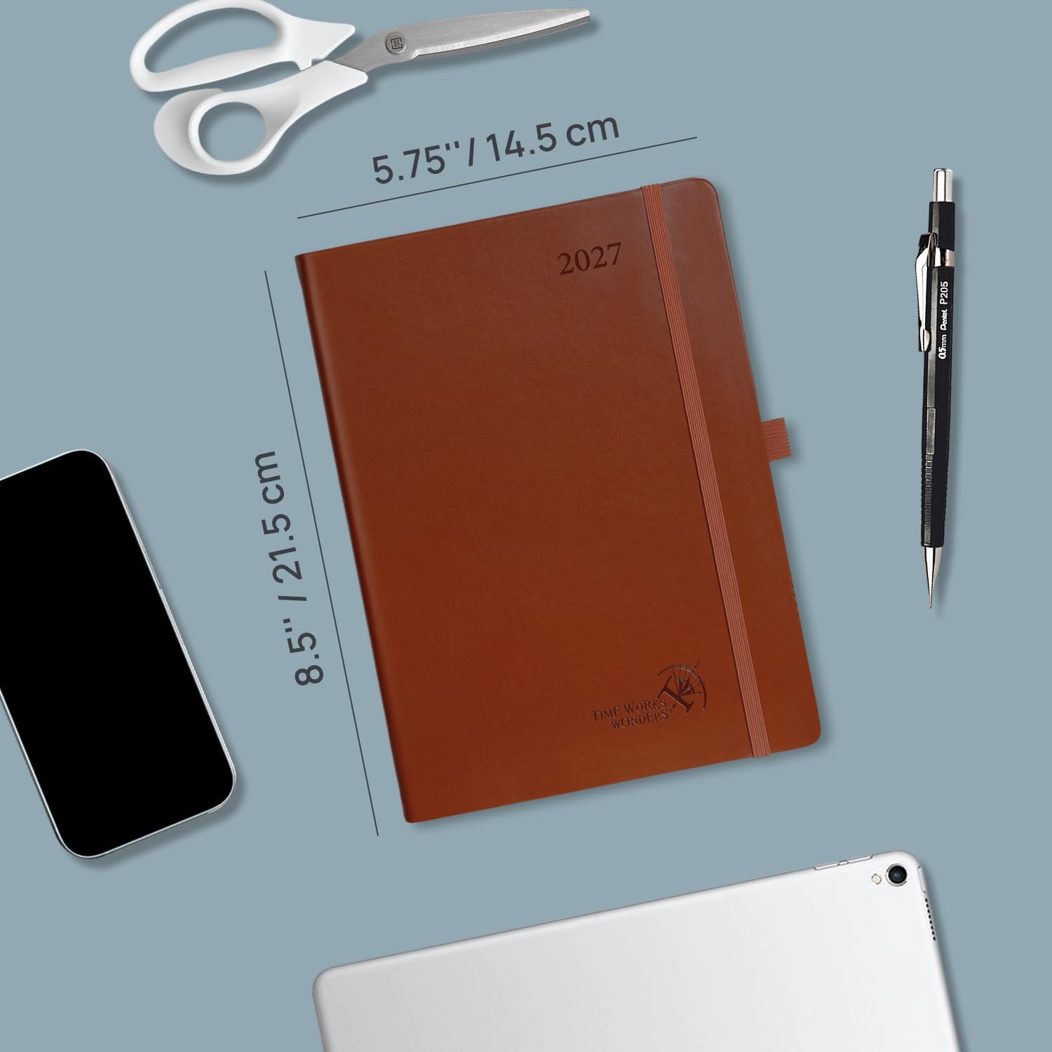 Thumbnail 1 de POPRUN Daily Planner 2027, 5.75" × 8.5", Hourly Schedule, Brown Faux Leather