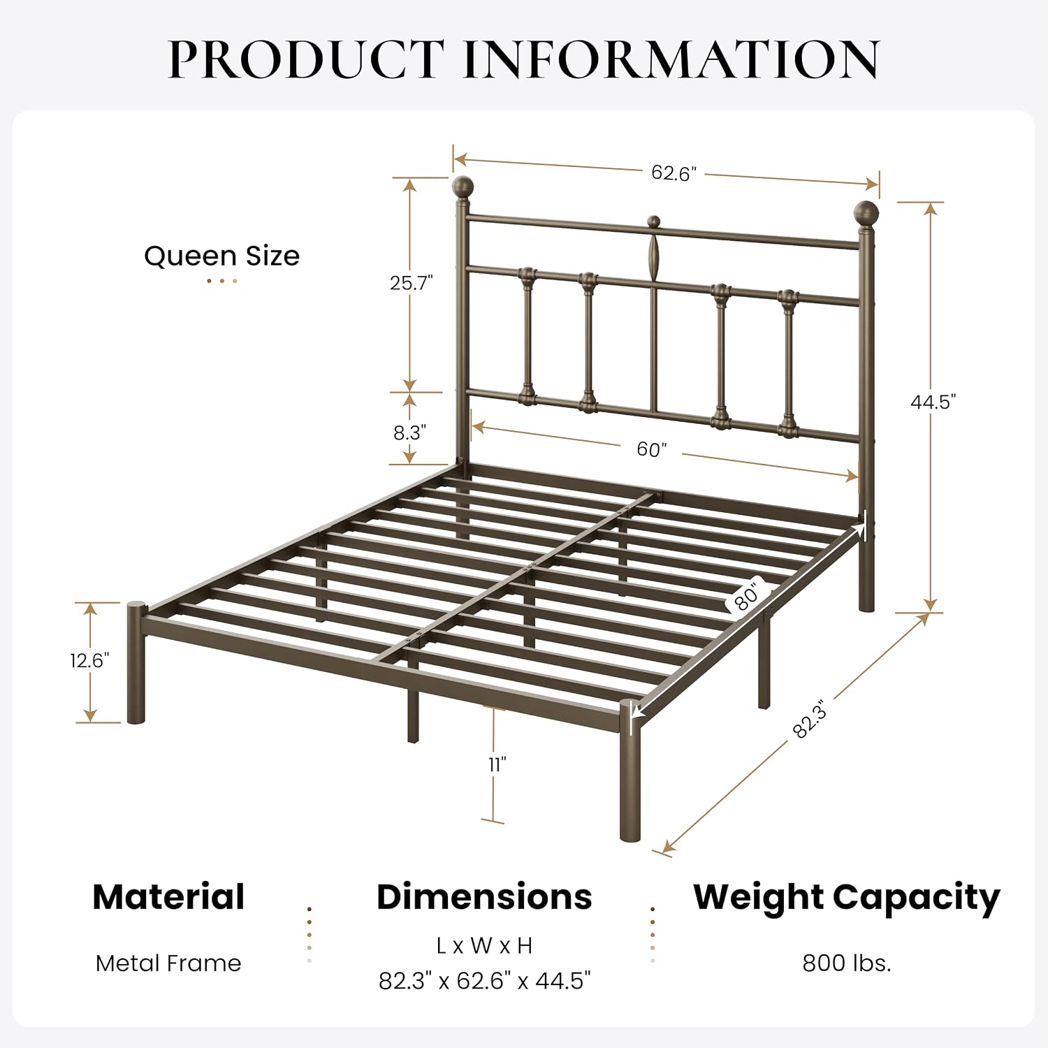 Detalle 2 de SHA CERLIN Metal Bed Frame Queen Size