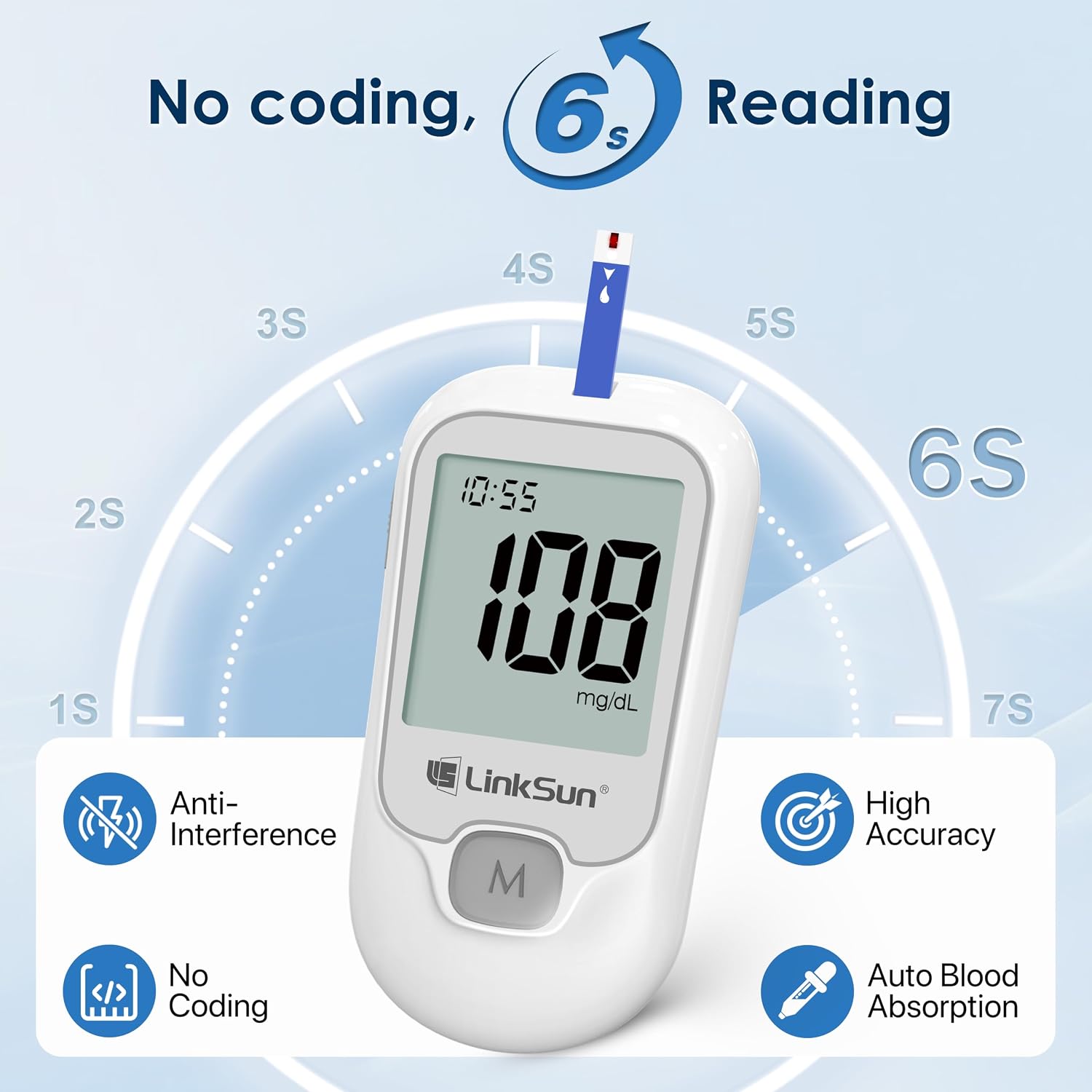 Detalle de LinkSun G-425-1 Blood Glucose Monitor Kit with Large Display and 100 Strips