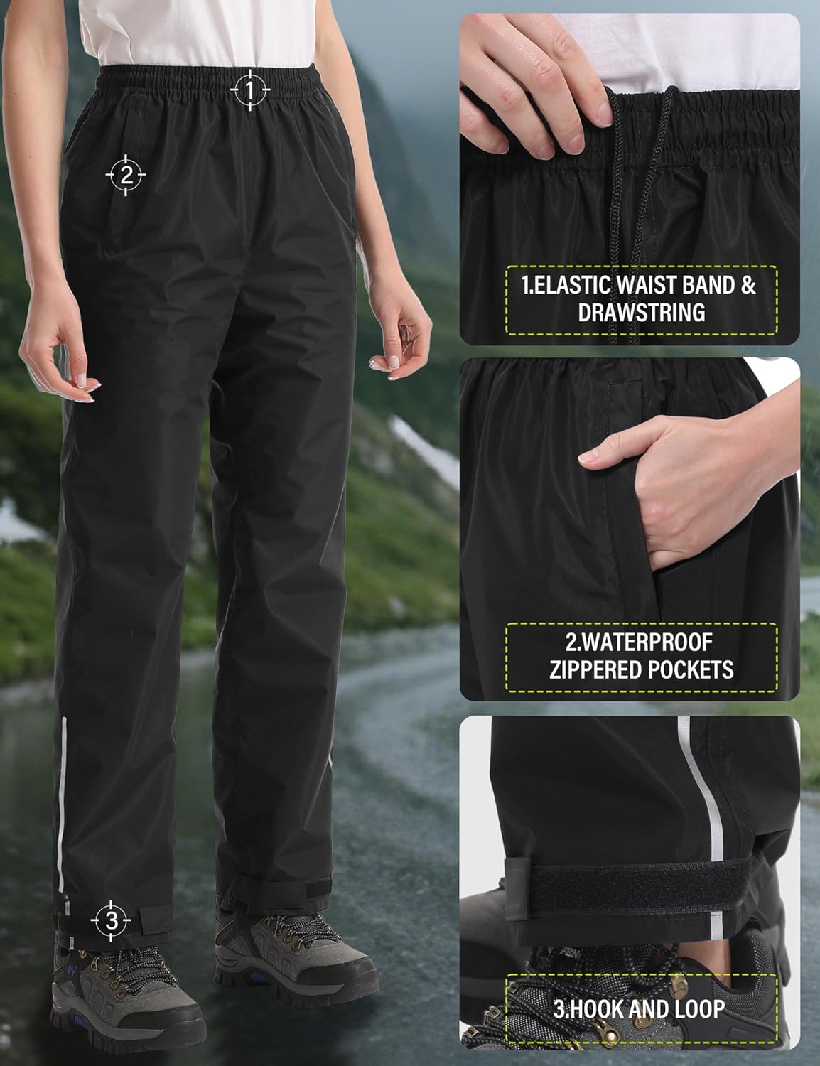 Thumbnail 3 de iCreek Women's Waterproof Rain Pants: Packable, Lightweight Protection for Outdoor Adventures