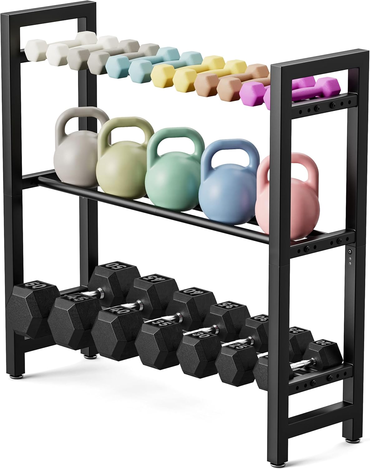 3-Tier Dumbbell Rack for Home Gym — Adjustable, Space-Saving Weight Storage