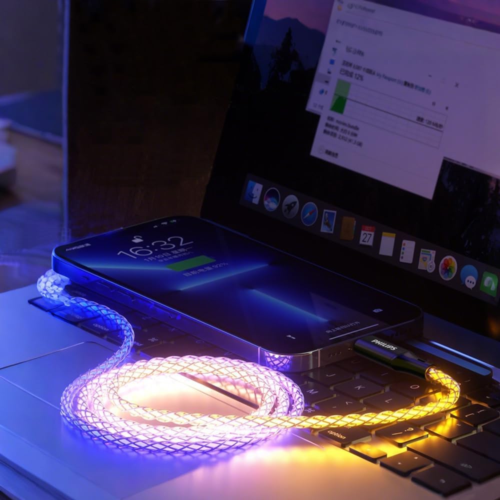 Thumbnail 3 de Philips DLC5130A USB‑C-Kabel mit RGB-Licht, 18 W Schnellladung und 1 m Datensynchronisierung
