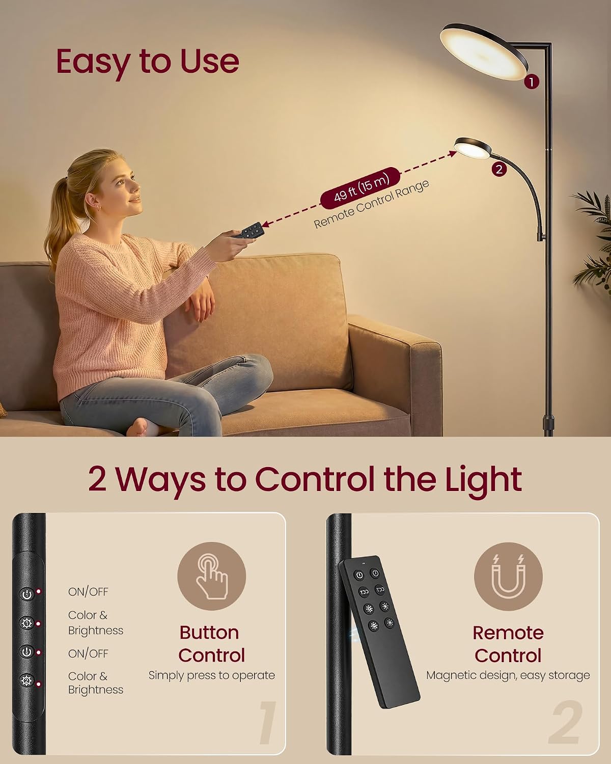Thumbnail 6 de VASAGLE LFL028BD01 Adjustable LED Floor Lamp, 42W, Matte Black