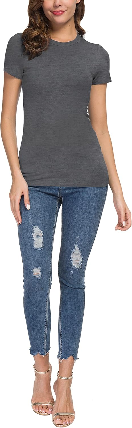 Thumbnail 6 de EXCHIC Damen Sommer T-Shirt Rundhals Tailliert – Lässig Kurzarm, Dehnbar, Vielseitig