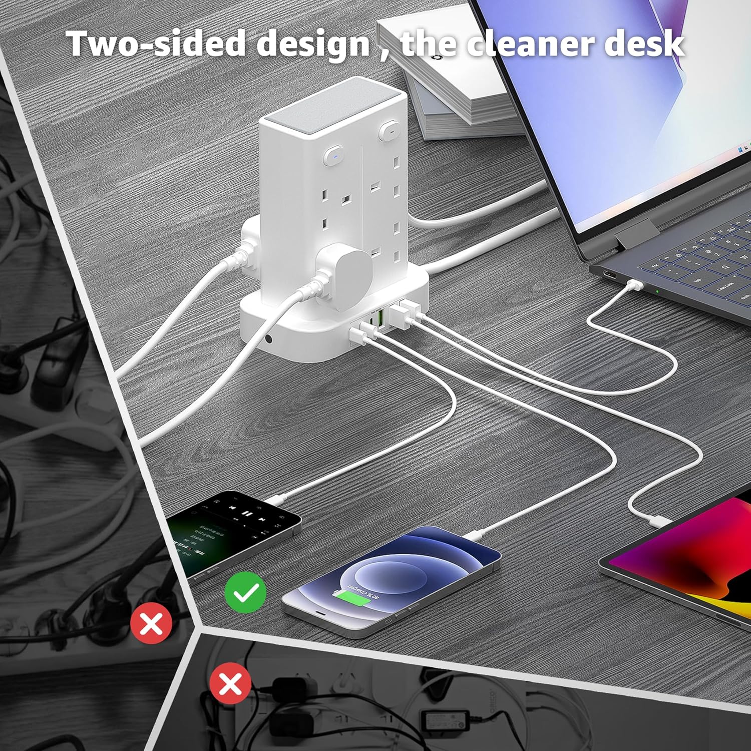 Thumbnail 4 de Tower Extension Lead with USB Slots - 8 Way Sockets, 13A, 3 USB A, 3 USB C, 1.8m Cable