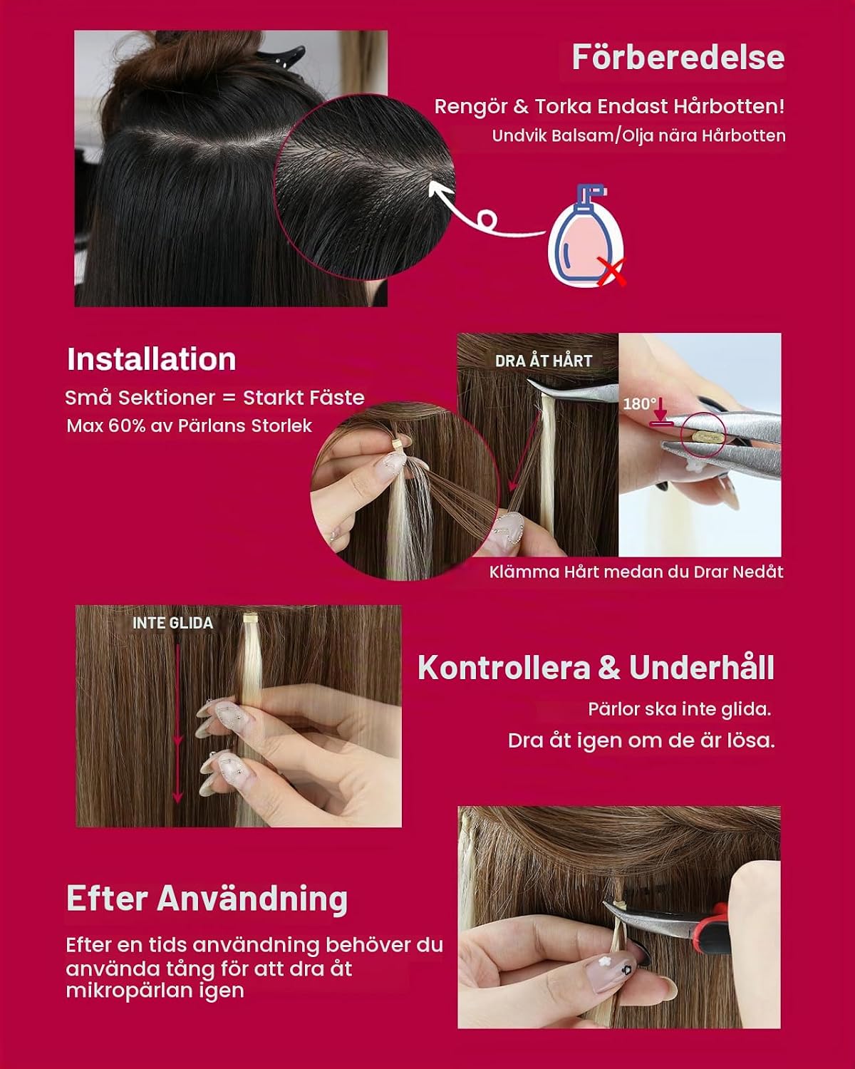 Thumbnail 4 de Moresoo mikroring-hårförlängningar i äkta hår, 45 cm, 50 g, #60A