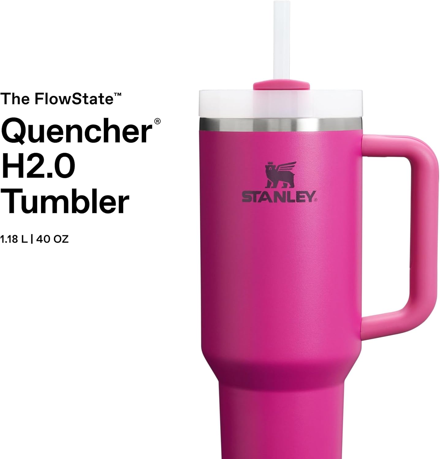 Thumbnail 2 de STANLEY 1913 Quencher H2.0 FlowState Borraccia 1.2L con Cannuccia – Freddo Per 11 Ore, Ghiaccio fino a 48 Ore, BPA Free, Tazza Termica con Manico, Fuchsia