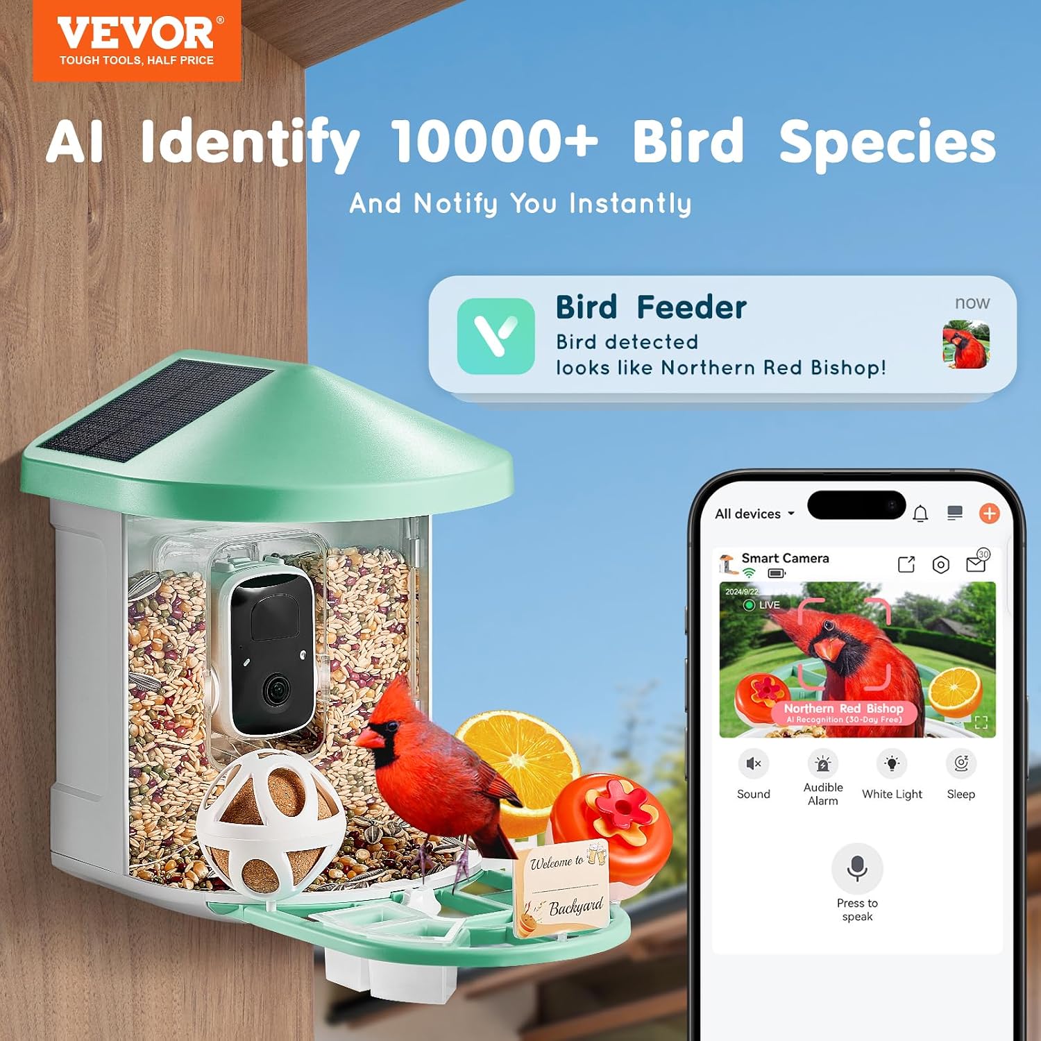 Thumbnail 1 de VEVOR Mangeoire Oiseaux avec Caméra Intelligente 2K HD – 10000 espèces identifiées, solaire et IA
