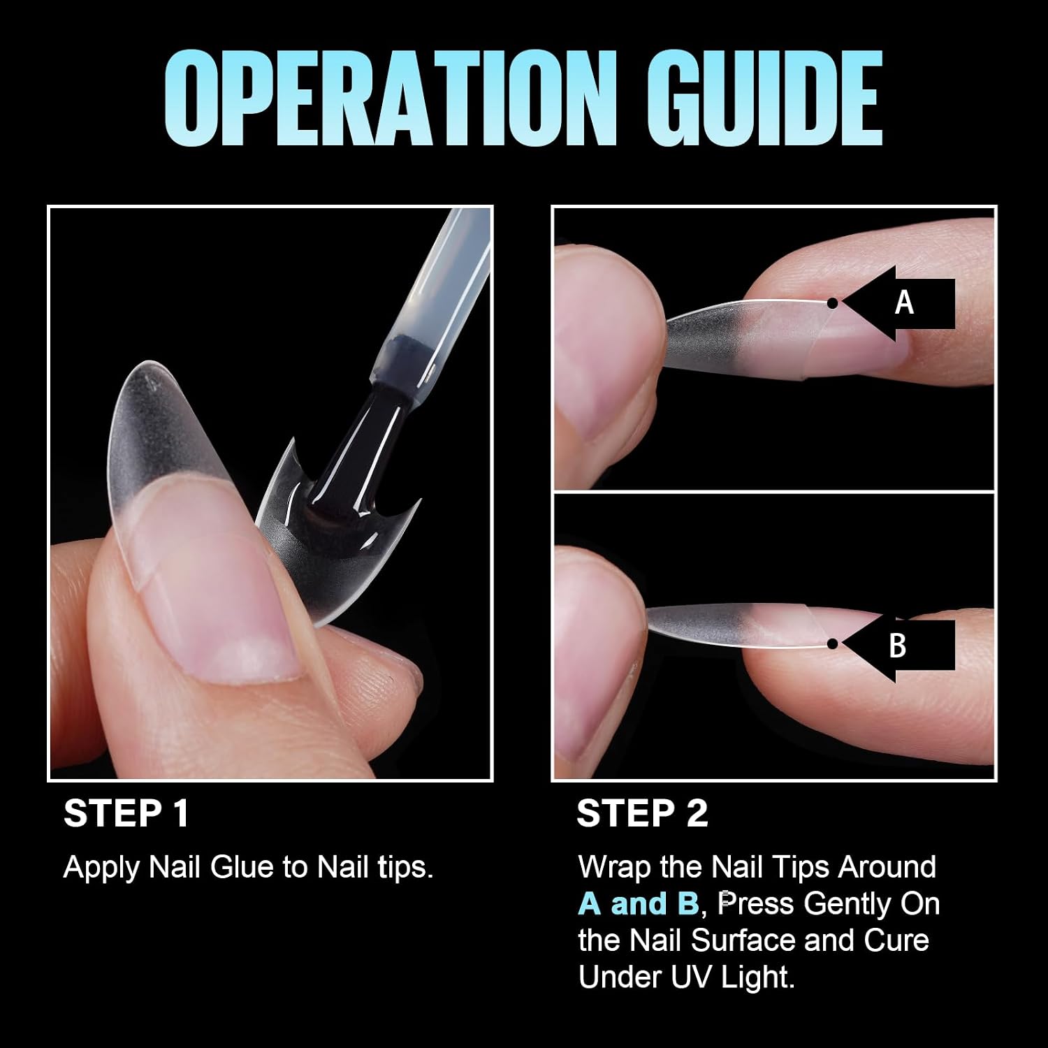 Detalle de TOMICCA Nagelspitzen Kurz Mandel – 240 klare Tips in 12 Größen für Acryl & Gel (ohne Kleber)
