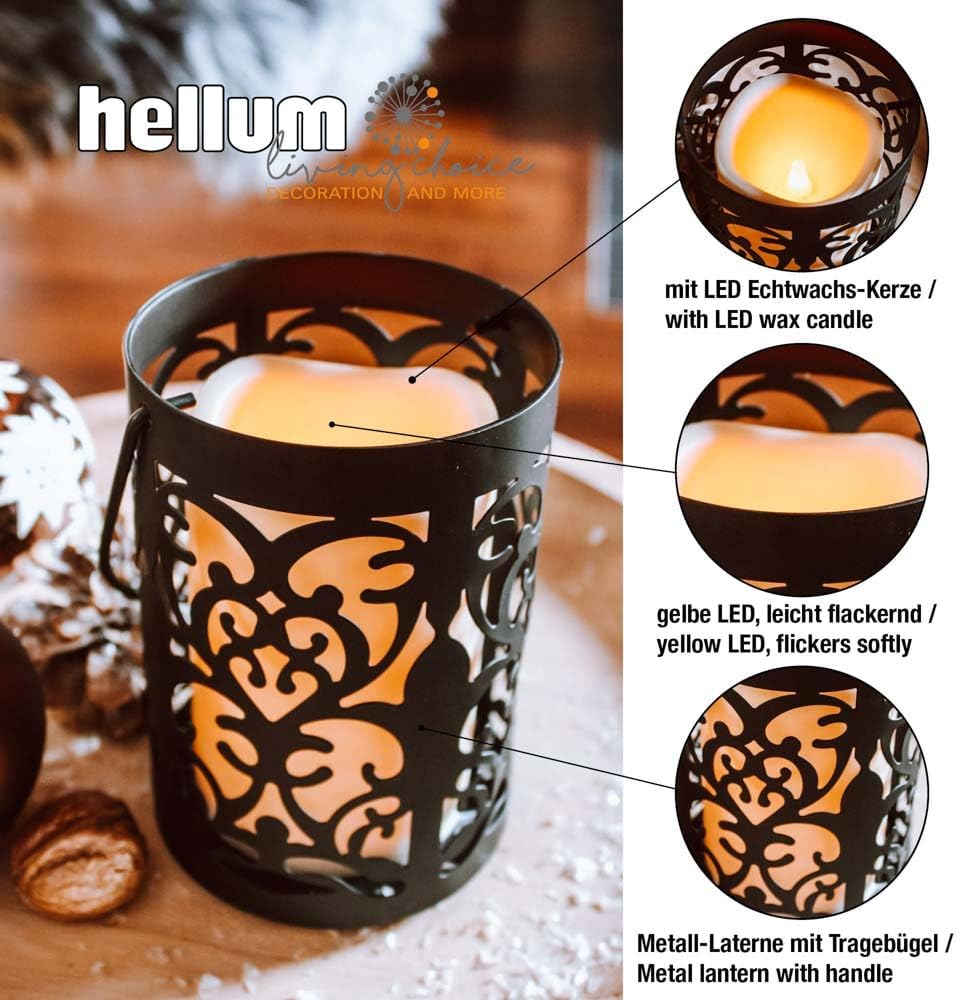 Detalle de hellum Lanterne LED avec bougie LED – lanterne décorative en métal noir 10 x 15 cm