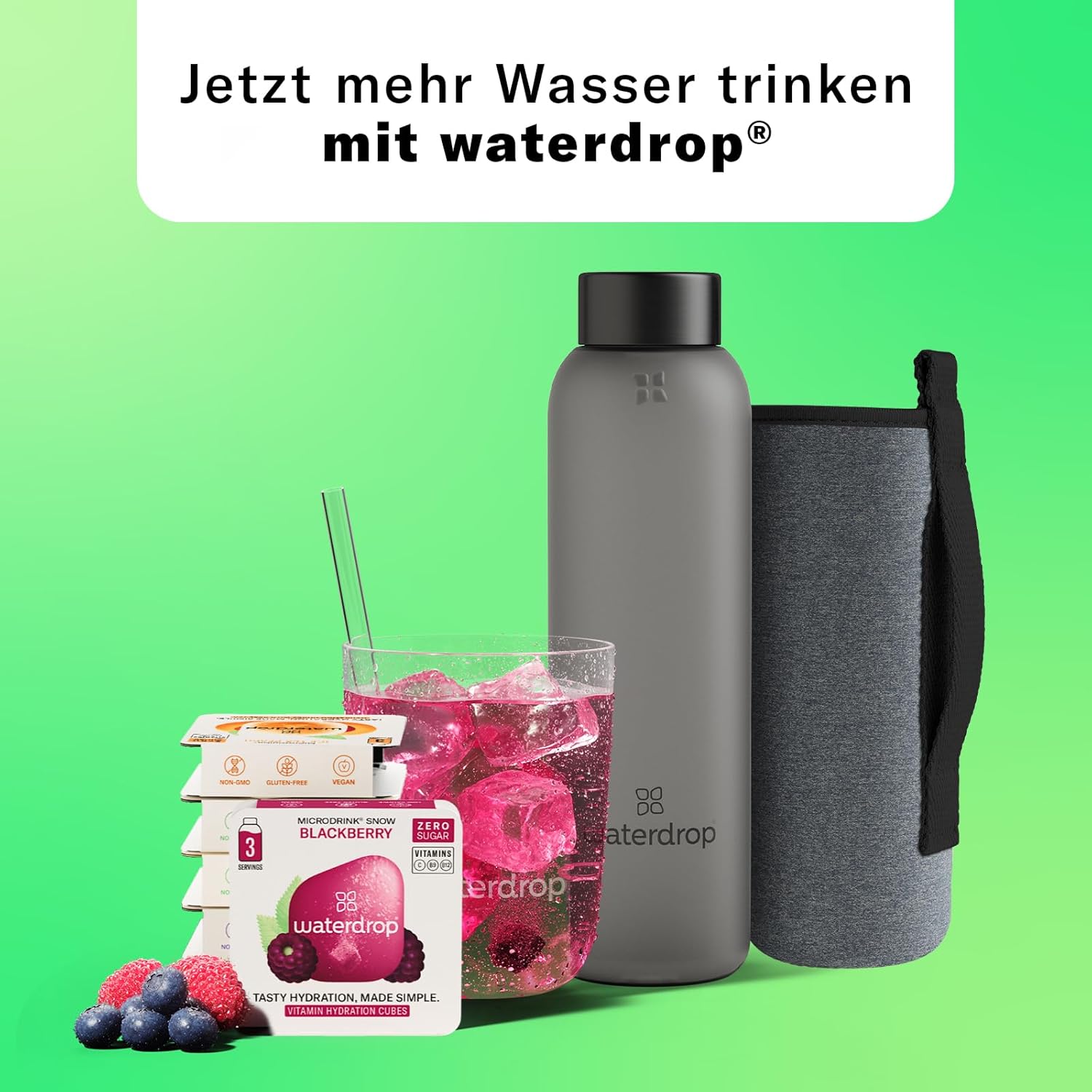 Thumbnail 6 de waterdrop® Glasflasche 600 ml inkl. 18 zuckerfreie Drops – Probierpaket, Geschenk für Frauen