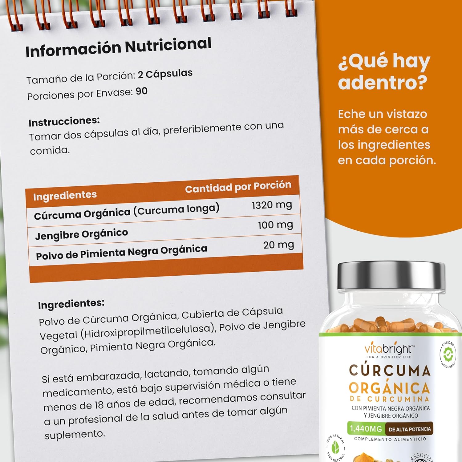 Detalle 2 de VitaBright Curcuma con Jengibre y Pimienta Negra 🧡