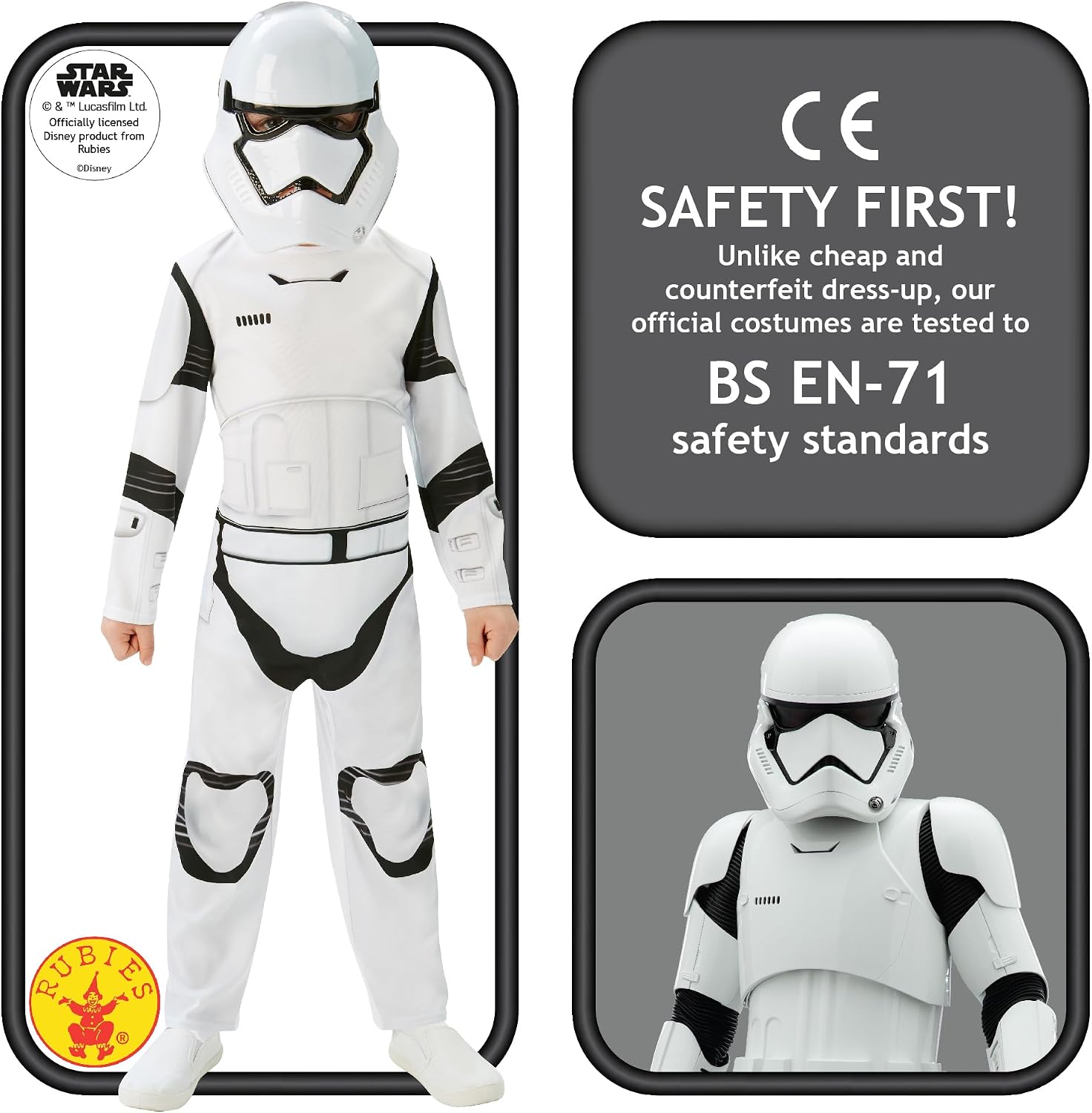 Detalle 2 de Stormtrooper Star Wars Kinderkostüm weiss-schwarz 🎭