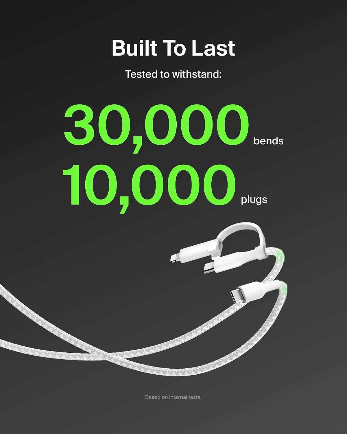 Detalle de Belkin 2-in-1 USB-C & Lightning Braided Fast-Charging Cable (White)