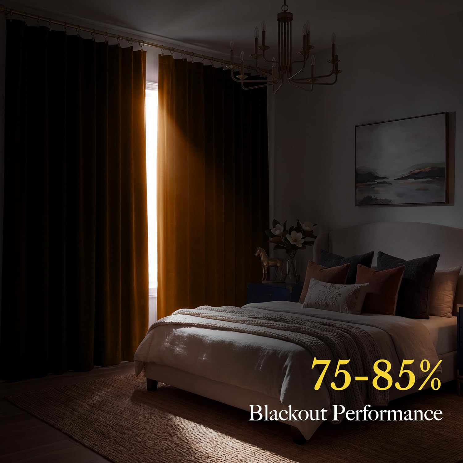 Thumbnail 3 de RYB HOME Burnt Orange Velvet Curtains (52" W x 90" L) – 2 Panels, Room Darkening & Thermal Insulation