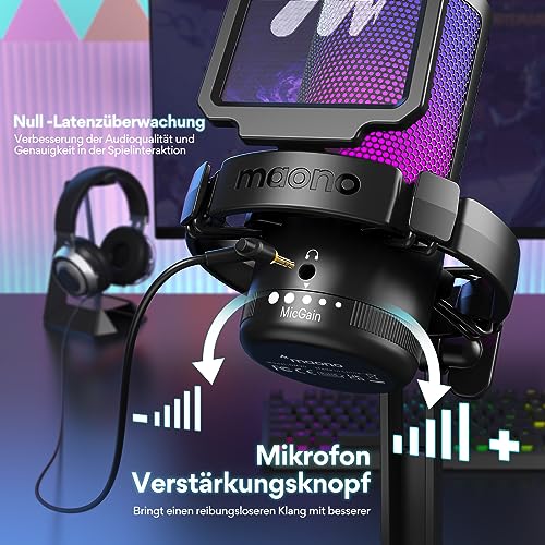 Thumbnail 4 de MAONO Microfono Gaming RGB USB con Cancellazione del Rumore e Controlli Semplici per Streaming e Podcast