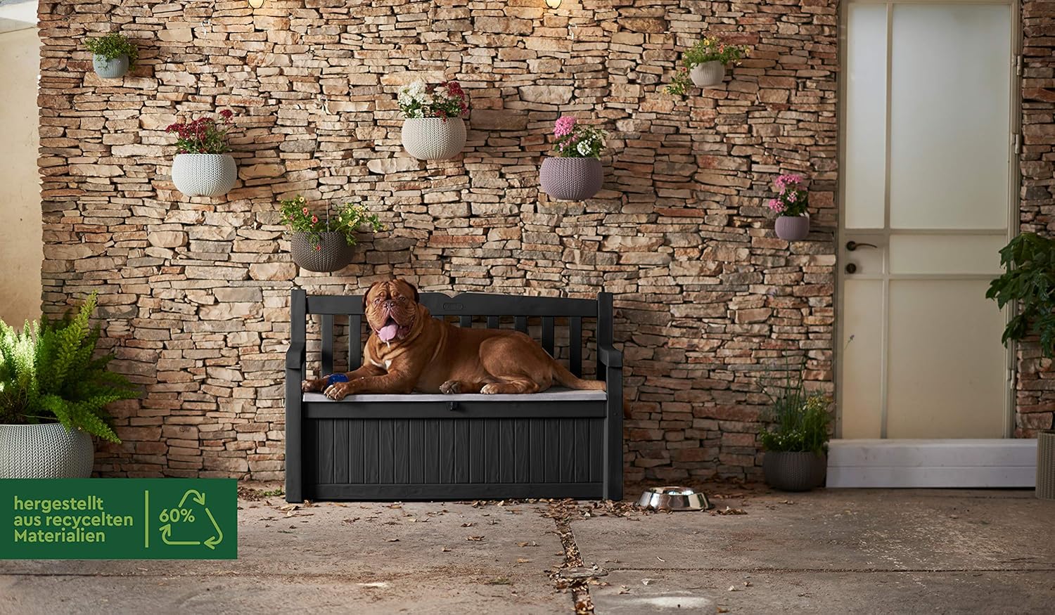 Thumbnail 6 de Keter Sitzbank Eden – Wetterfeste Gartenbank mit 265 L Stauraum, Holzoptik, 140x60x84 cm, inkl. Kissenbox, abschließbar