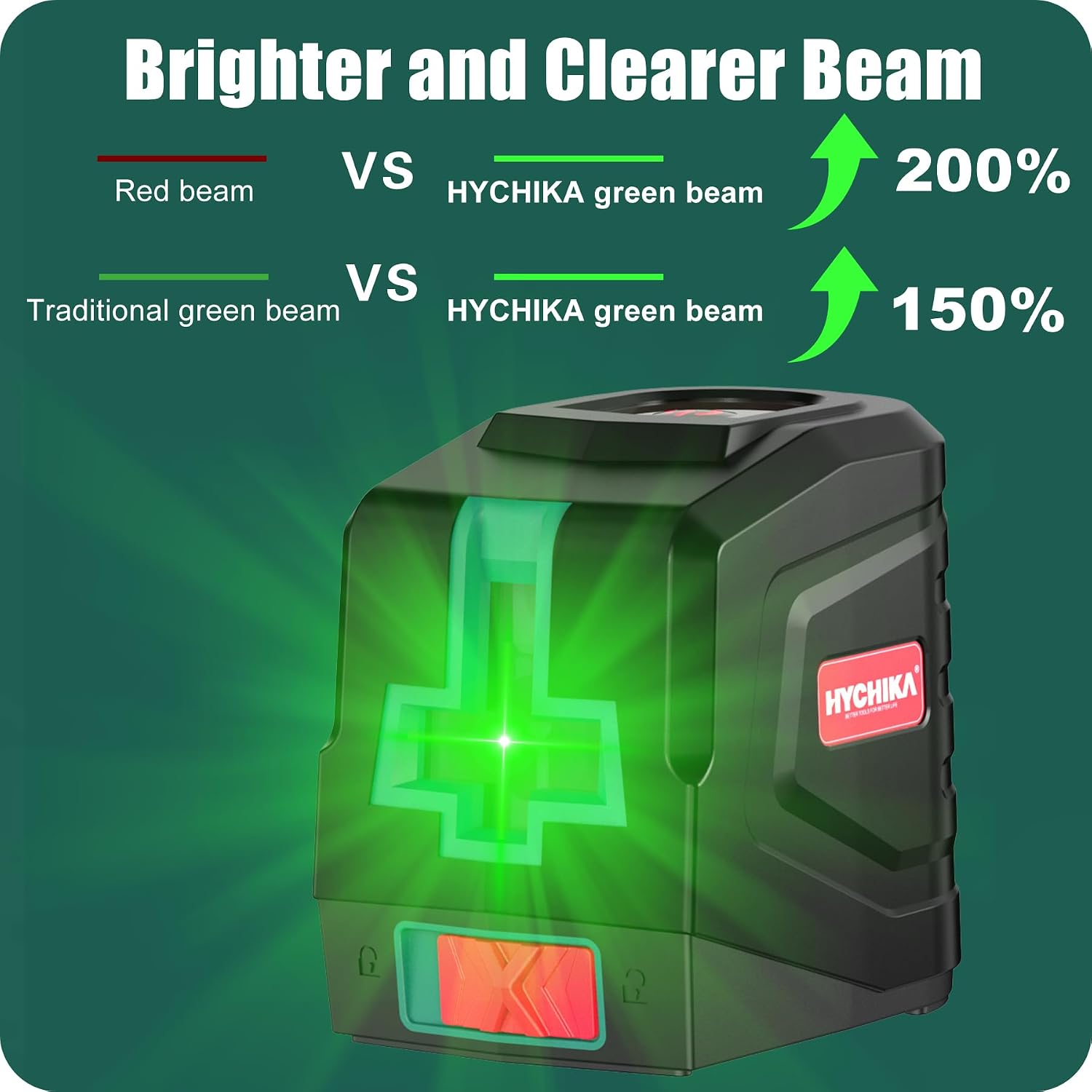 Detalle de HYCHIKA Laser Level 15 m – Green Cross Line Laser with Self-Levelling and Manual Modes