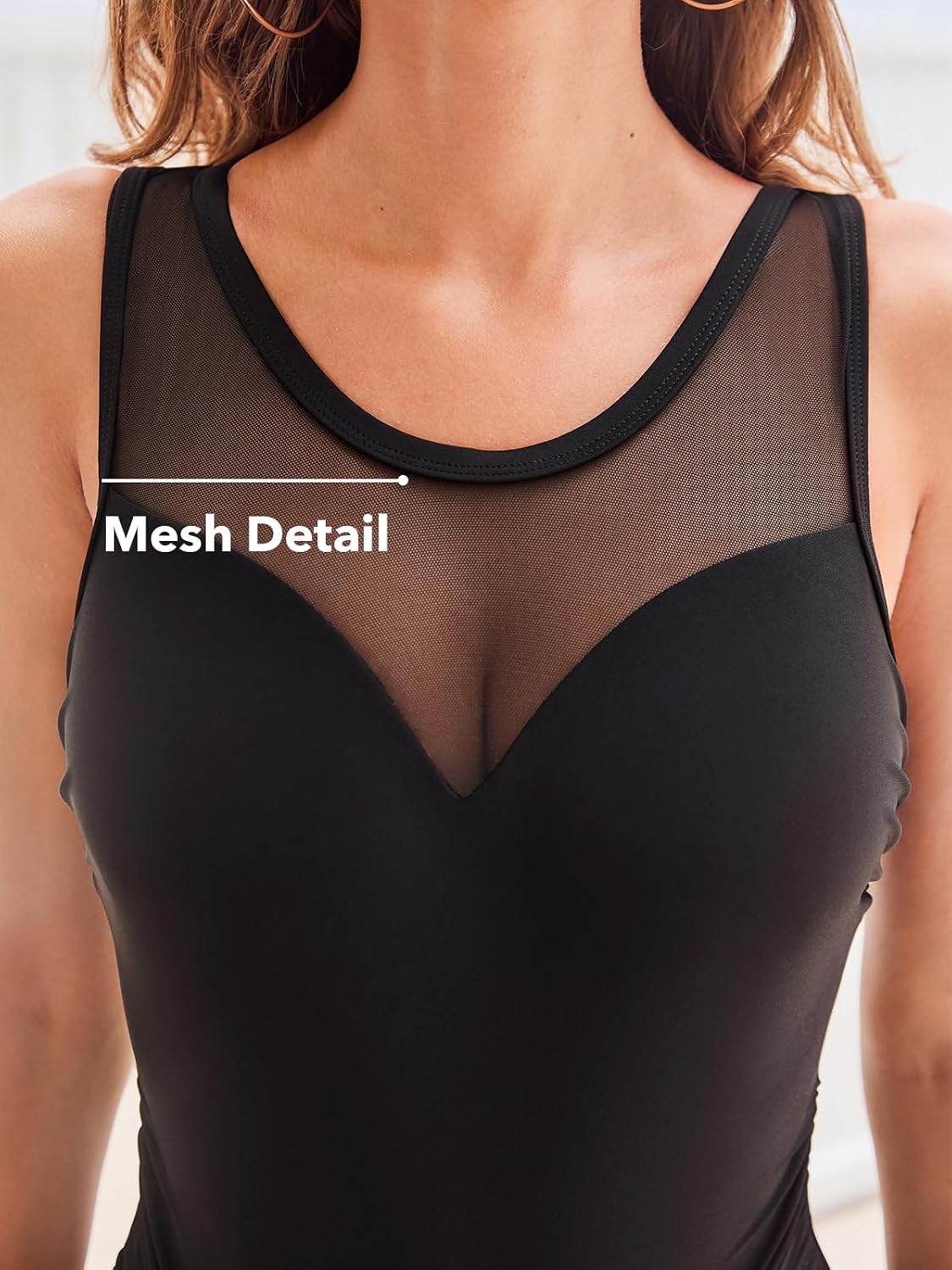 Detalle 2 de CUPSHE Costume da bagno intero da donna con pannello in rete e controllo pancia, collo alto