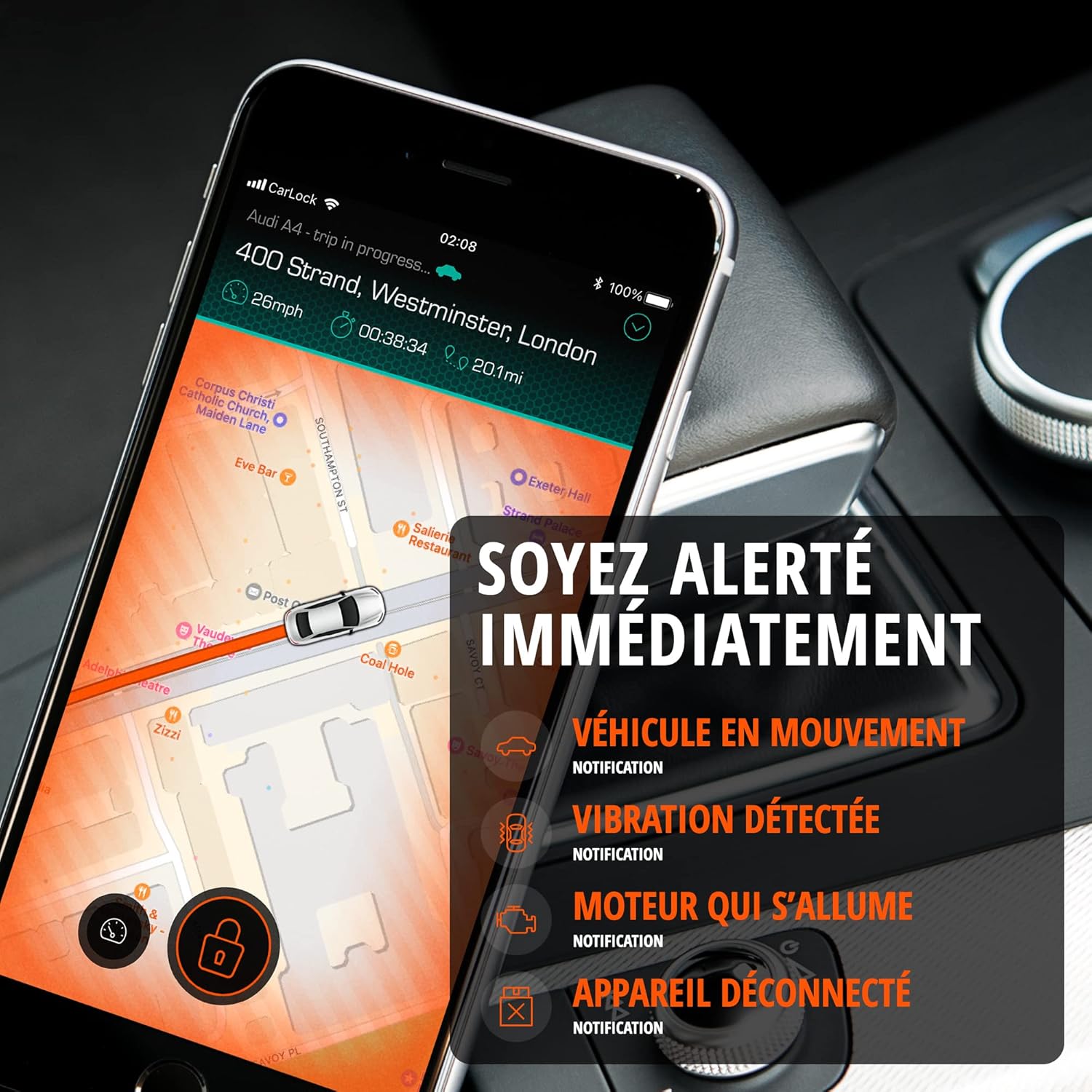 Detalle de CARLOCK Système antivol et alarme avec traceur GPS, capteur de vibration et TAG voiture