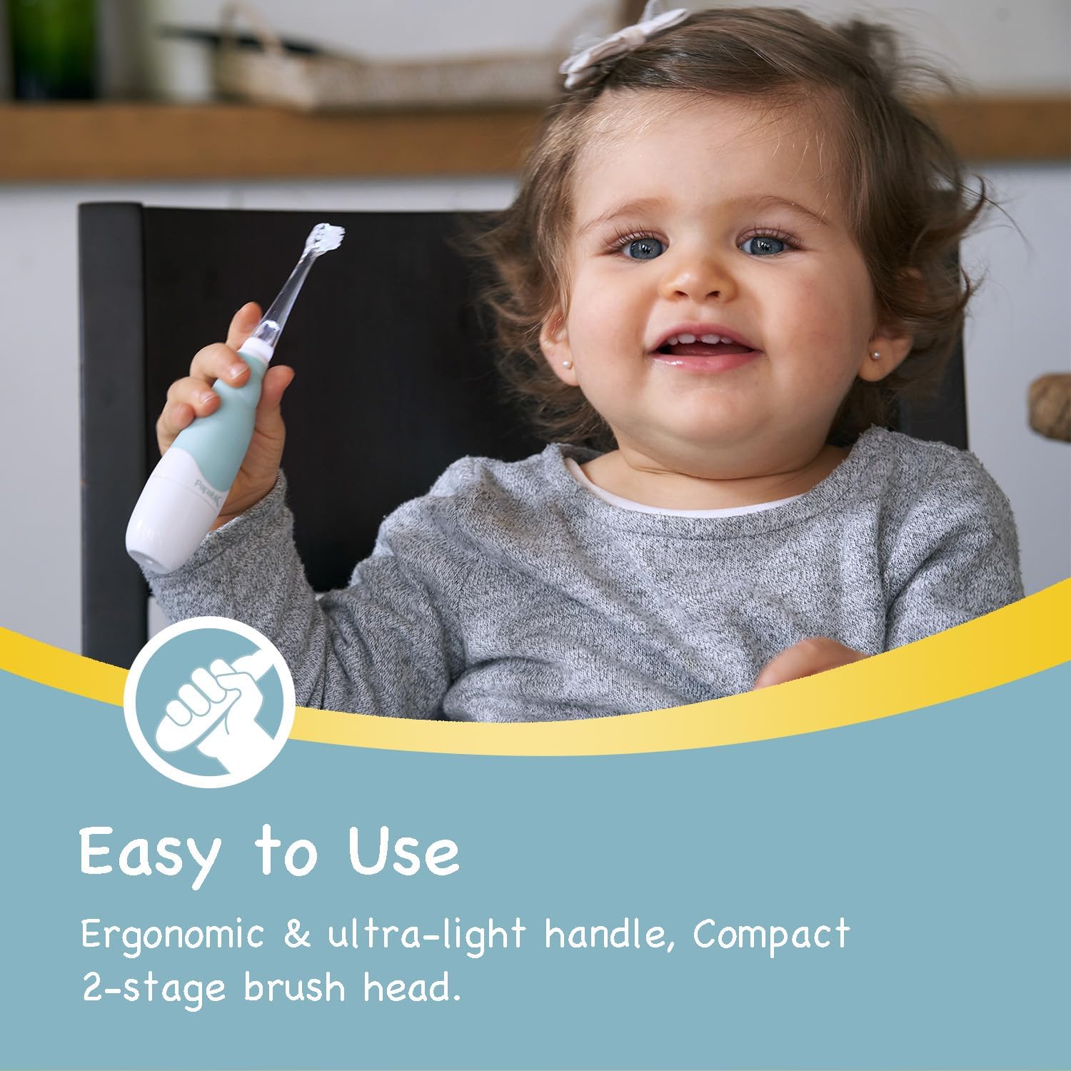 Detalle de Papablic Papa-18-PI Baby Sonic Electric Toothbrush, Blue, LED Light, 2-Stage Heads