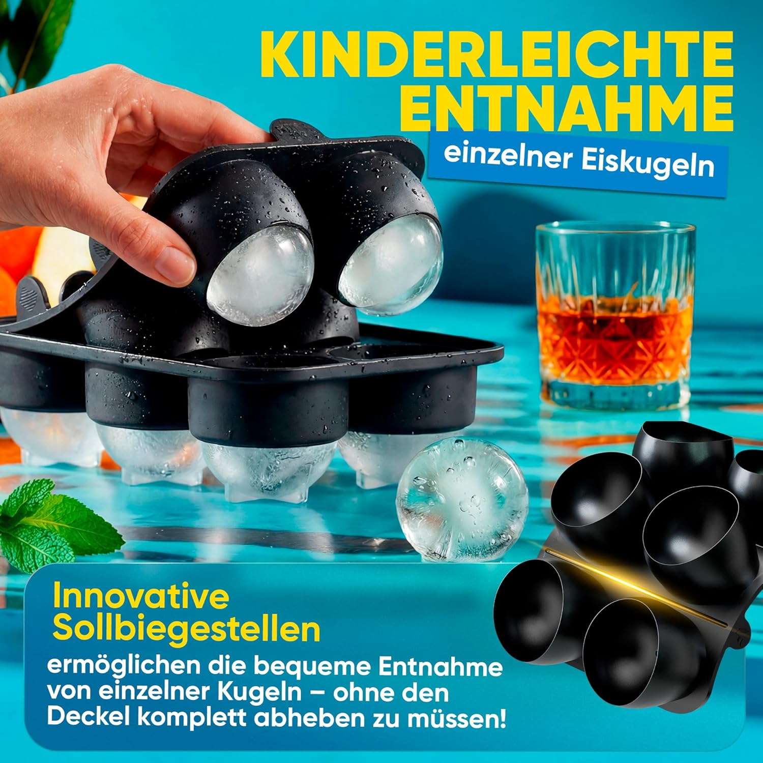 Thumbnail 4 de Neighbour’s Friend Patentierte Eiskugelform XXL Platinum – große runde Eiswürfel aus Platinsilikon (XXL)