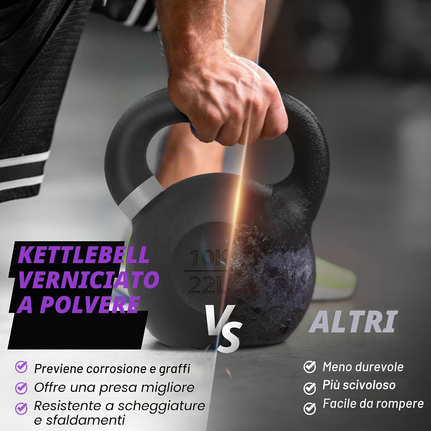 Detalle de Yes4All Kettlebell da 4–32 kg con rivestimento in polvere e impugnatura lunga – kettlebell da competizione