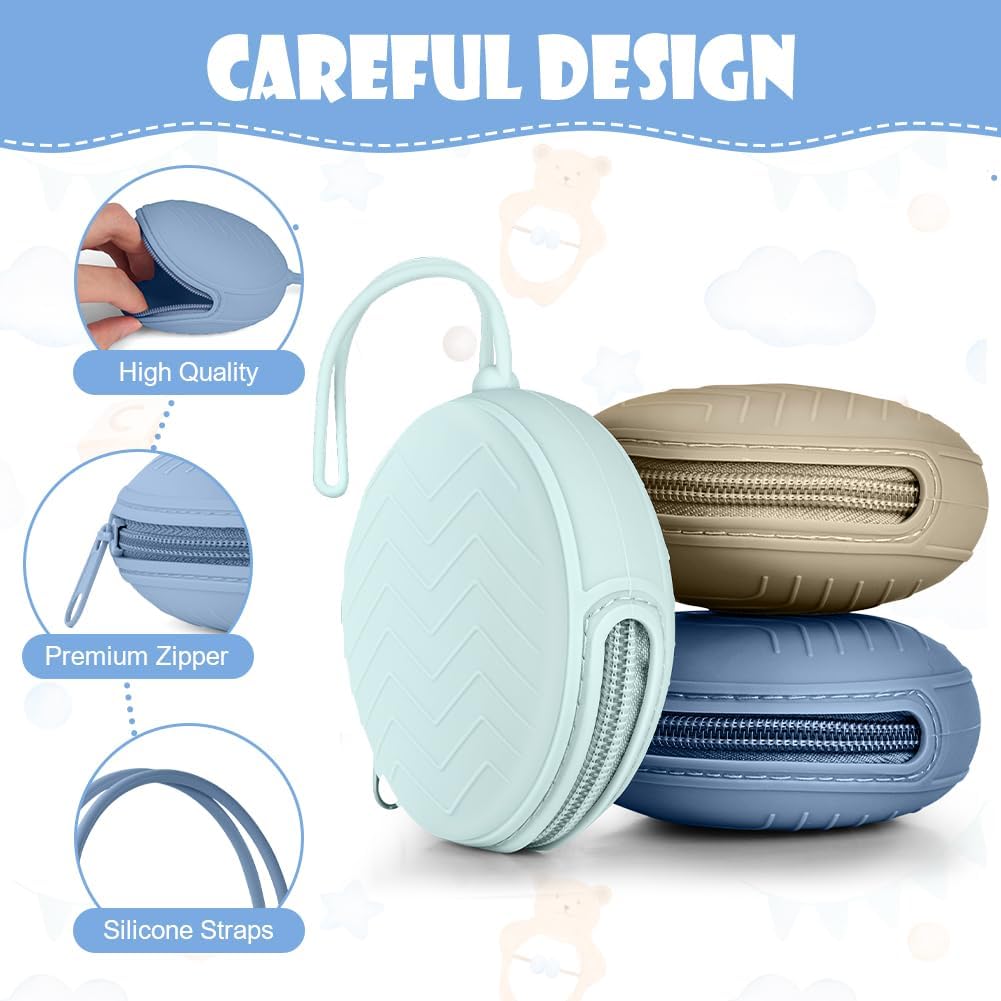 Thumbnail 3 de Aolso Porta Succhietto in Silicone: kit da 3, contenitore lavabile per ciucci e accessori da viaggio (Grigio/Cachi/Blu)