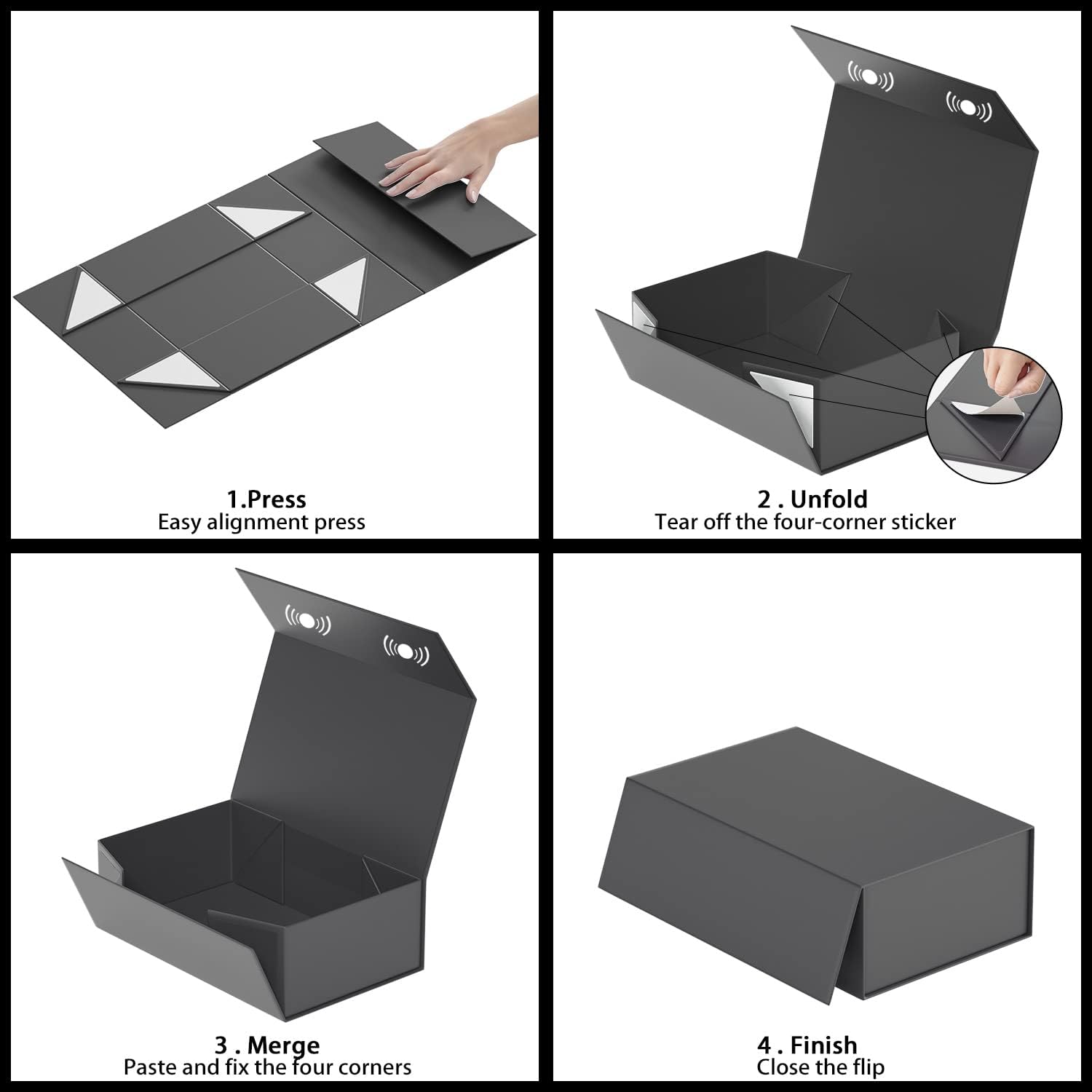 Detalle de RYDDOY 5 Pack Black Gift Boxes with Lids – Magnetic Closure, Collapsible